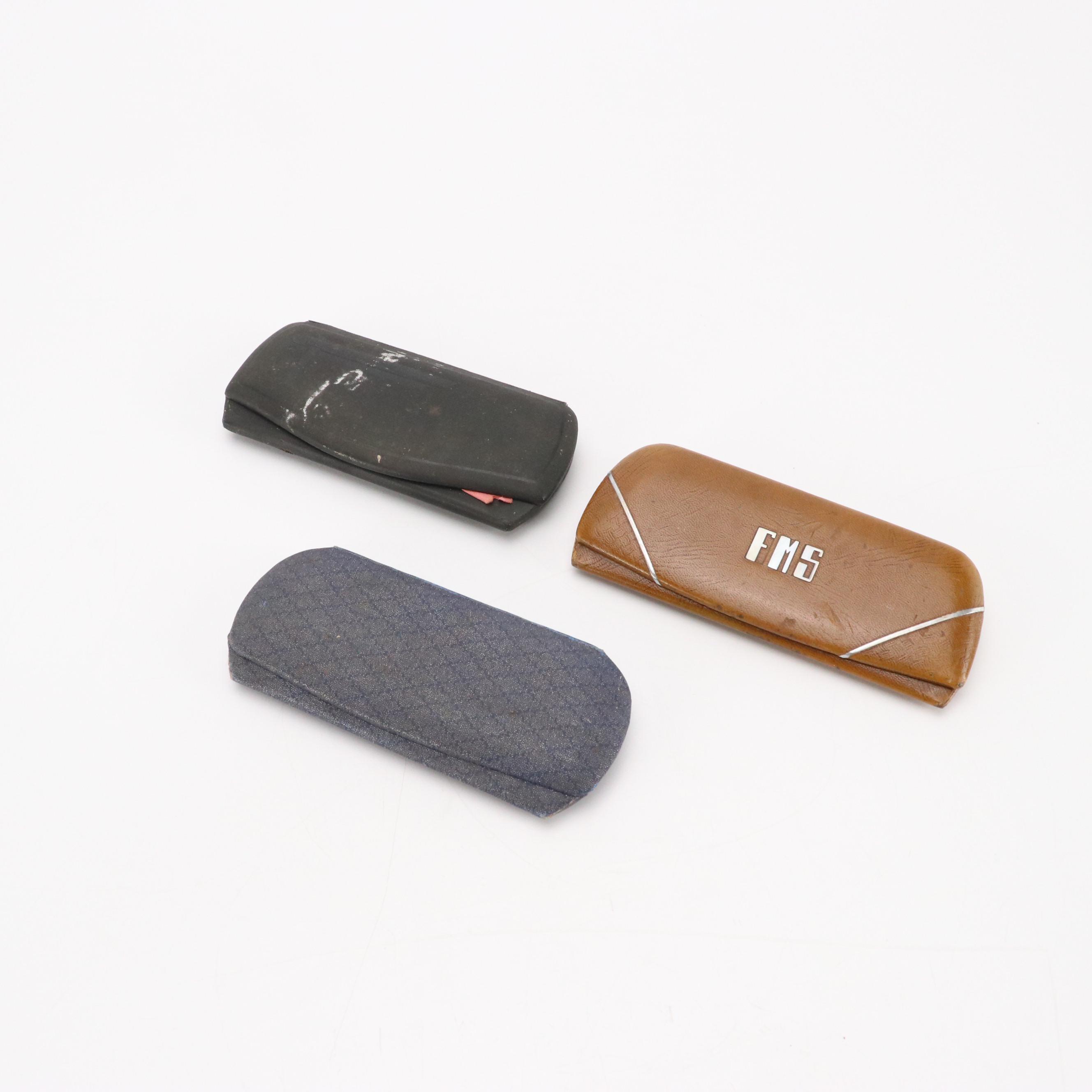 Antique 10K-12K Gold Filled Round Frame Prescription & Pince-Nez Glasses & Cases