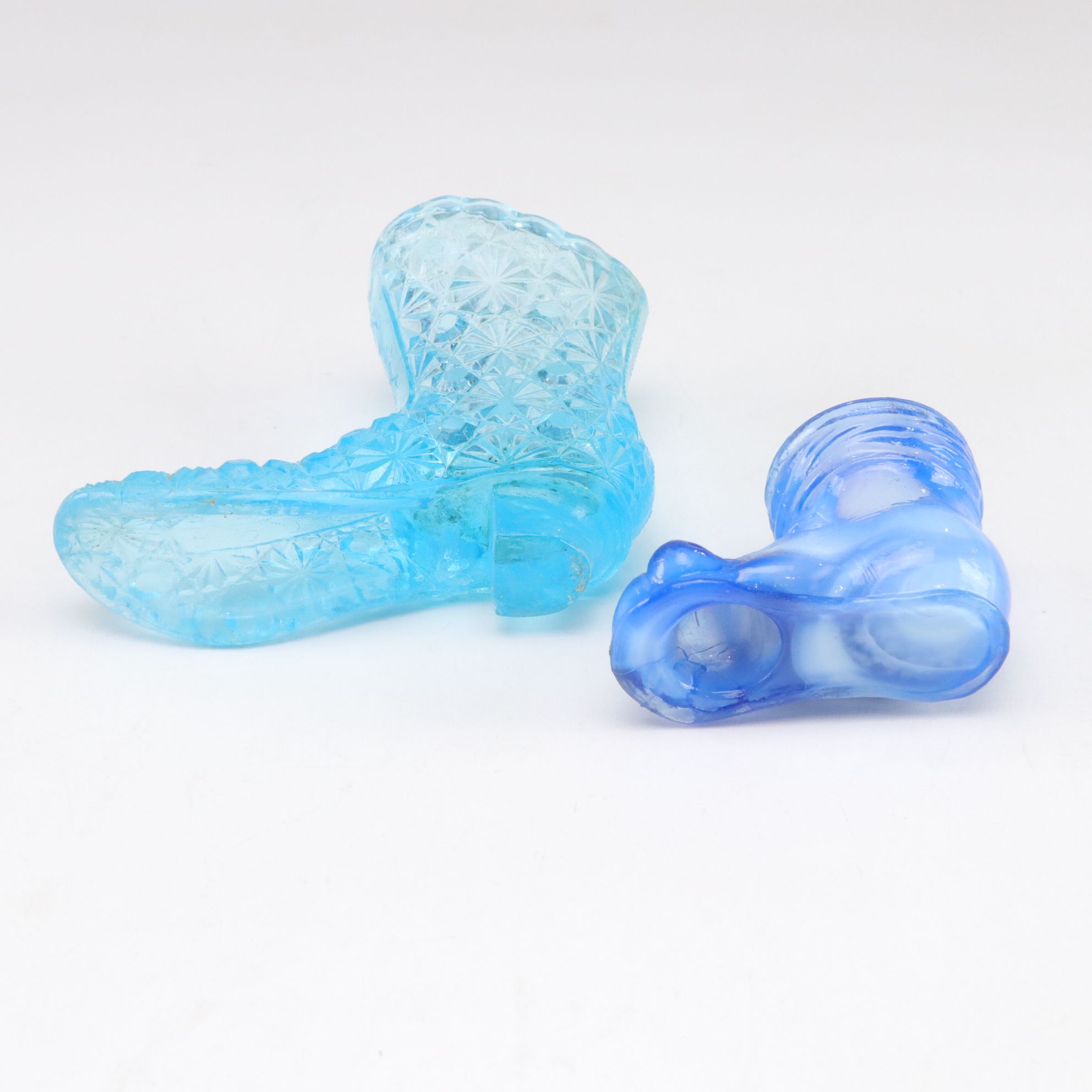 Blenko Style Blue Crackle Glass Pitchers, Fenton Candle Bowl, Degenhart & More