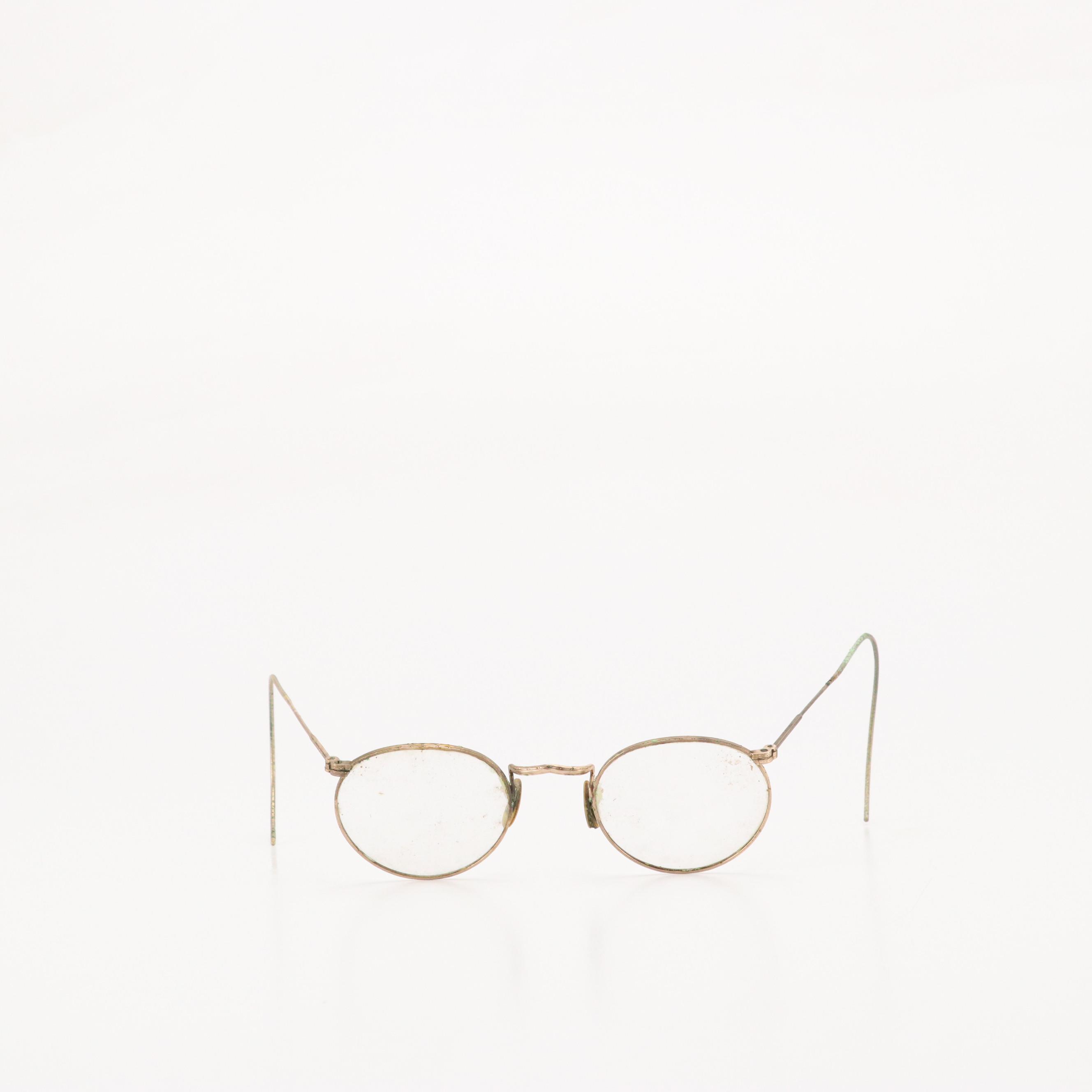 Antique 10K-12K Gold Filled Round Frame Prescription & Pince-Nez Glasses & Cases