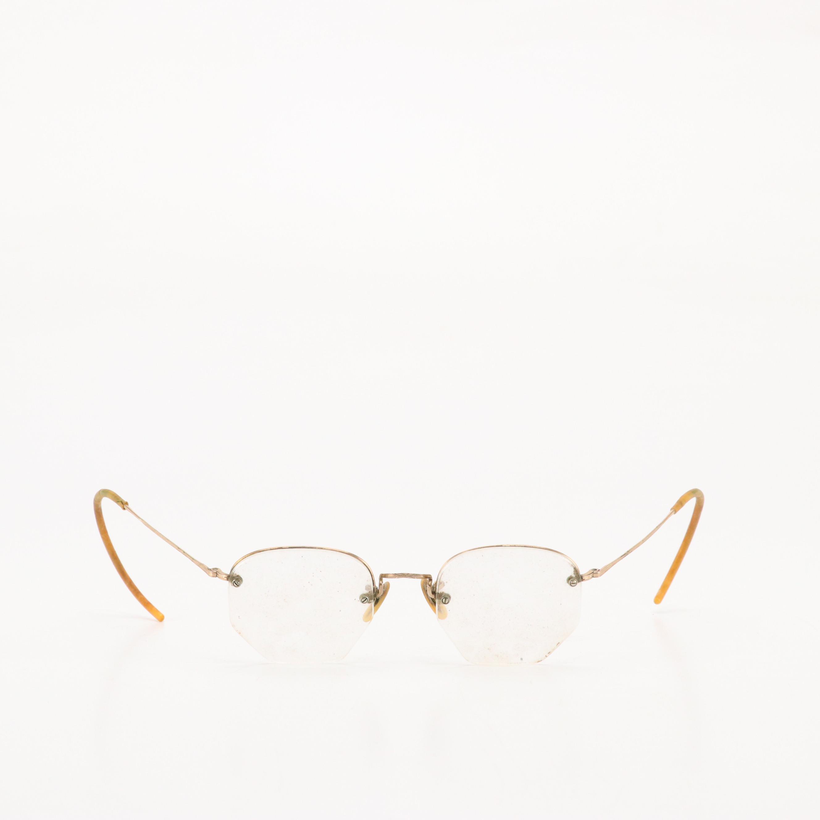 Antique 10K-12K Gold Filled Round Frame Prescription & Pince-Nez Glasses & Cases