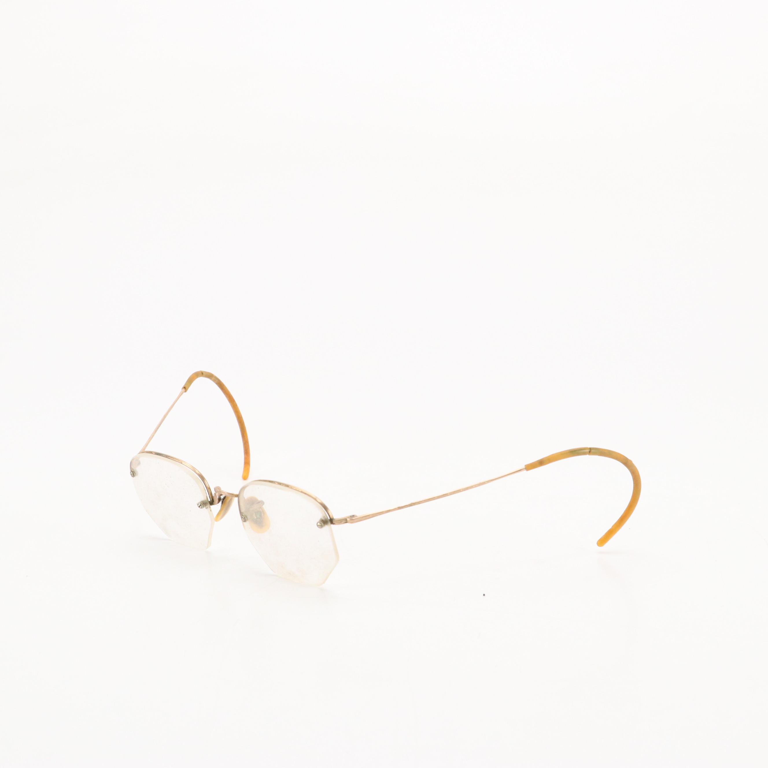 Antique 10K-12K Gold Filled Round Frame Prescription & Pince-Nez Glasses & Cases