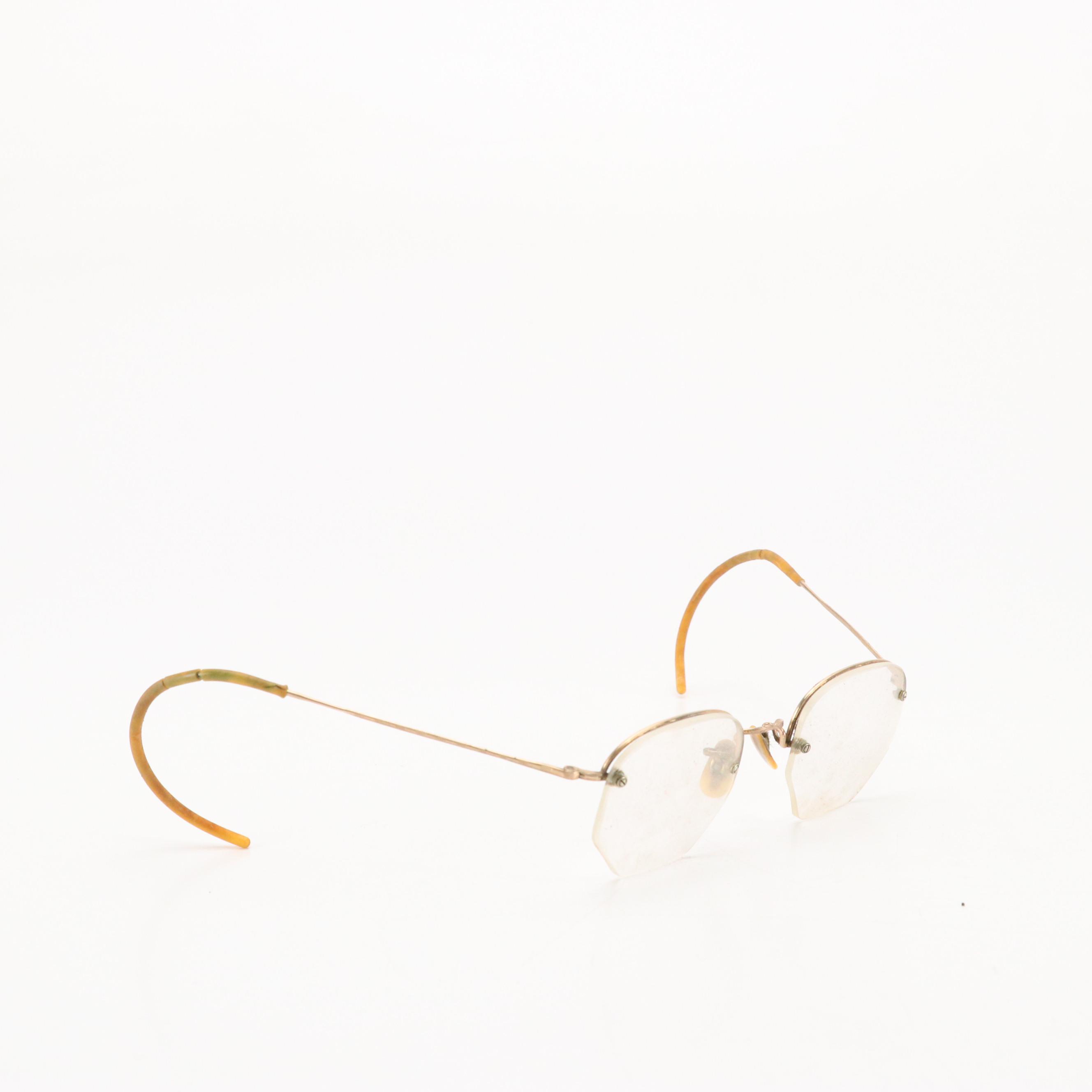 Antique 10K-12K Gold Filled Round Frame Prescription & Pince-Nez Glasses & Cases