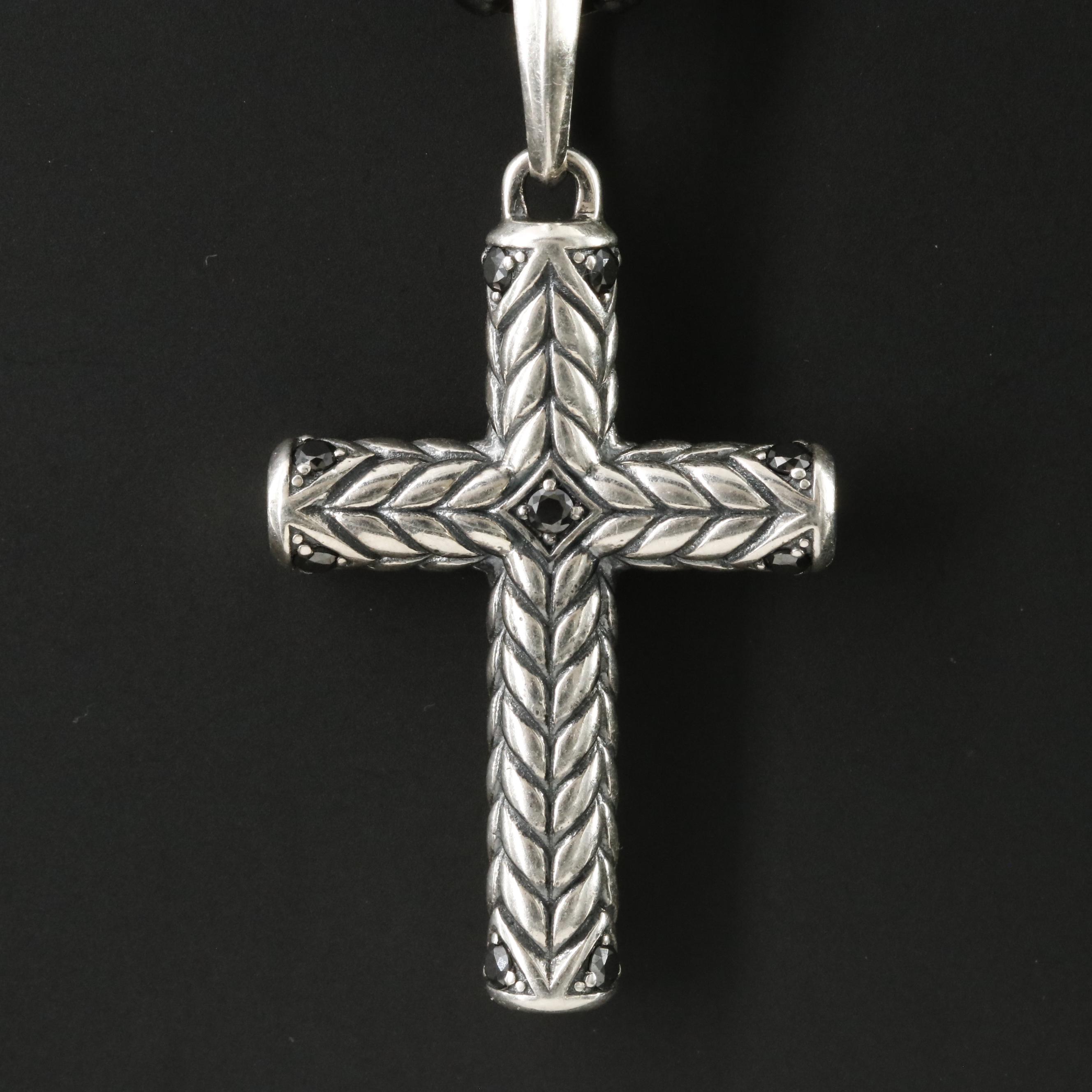 David Yurman Sterling Fancy Diamond Cross Pendant and Stainless Steel Chain