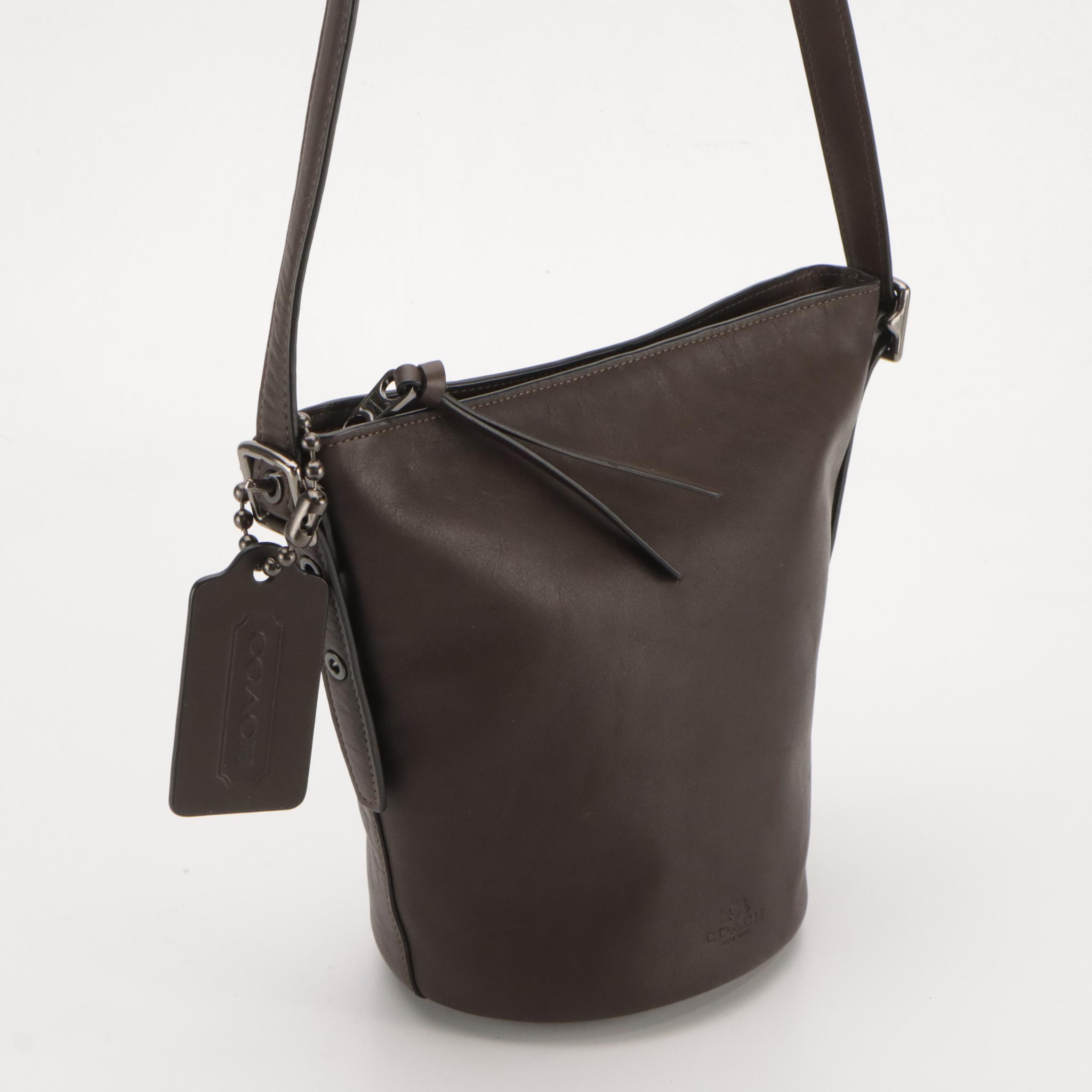 Coach Blue & Brown Leather Hampton Tote, Dark Brown Bleeker Bucket Crossbody Bag