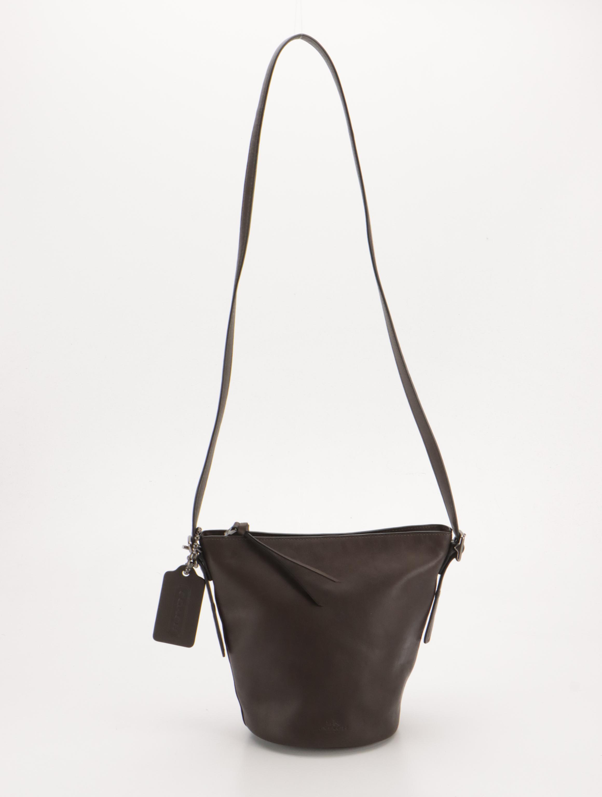 Coach Blue & Brown Leather Hampton Tote, Dark Brown Bleeker Bucket Crossbody Bag