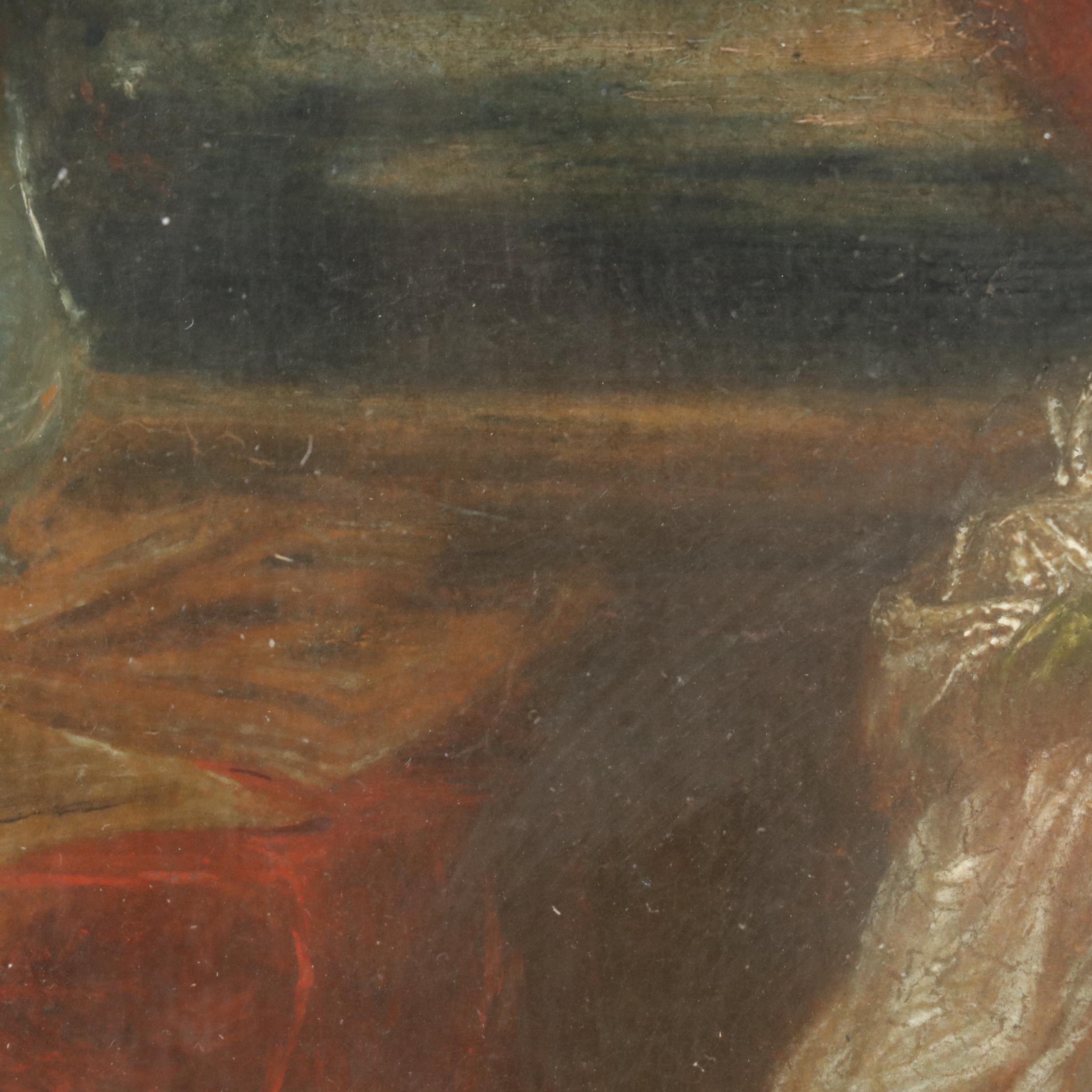 Attributed to Maurice Leloir Oil Painting of Woman Playing Lute, Late 19th C.