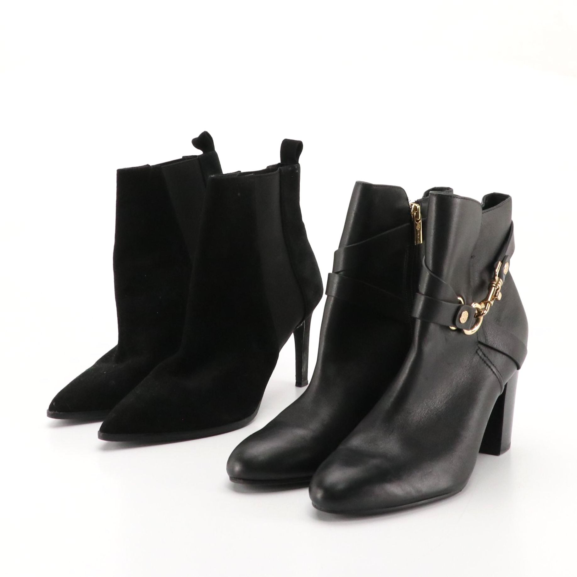 Isola and 42 Gold Black Suede and Leather Ankle Boots
