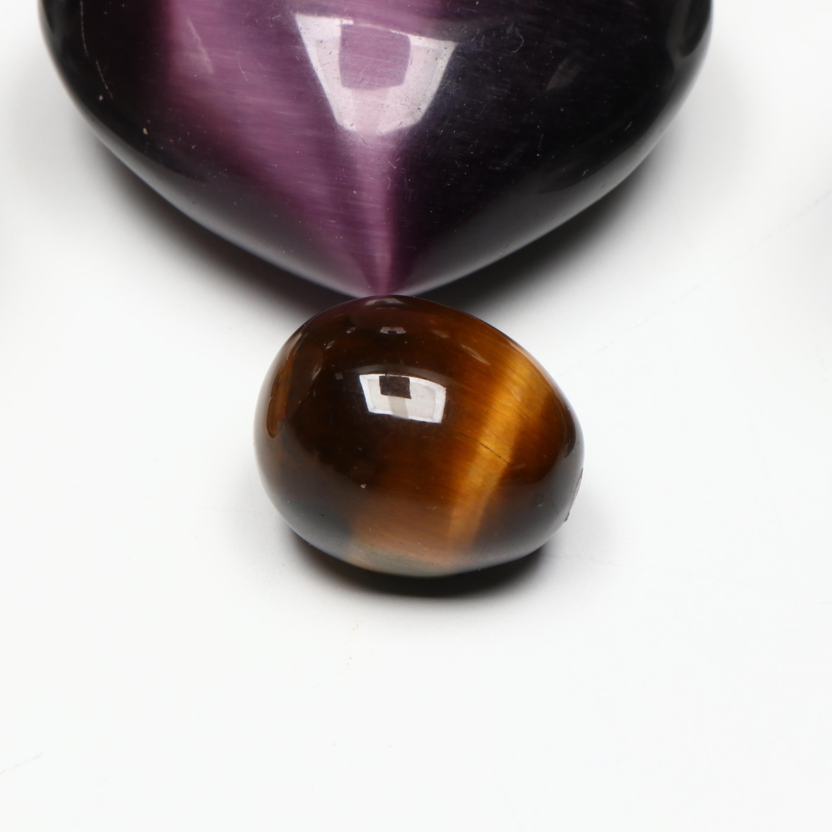 Carved Stone Egg Collection Featuring Malachite and Tiger's Eye