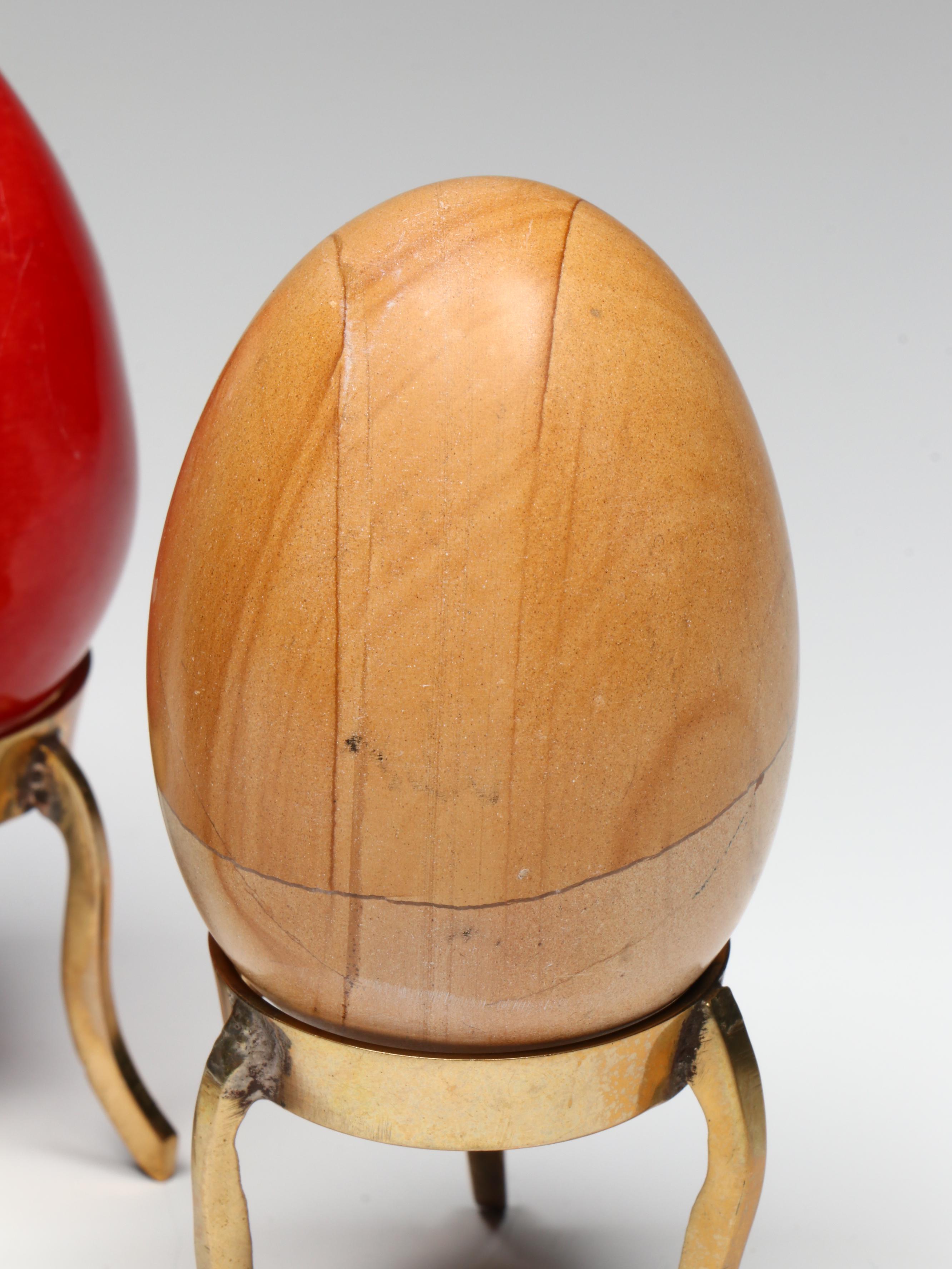 Carved Stone Egg Collection Featuring Malachite and Tiger's Eye