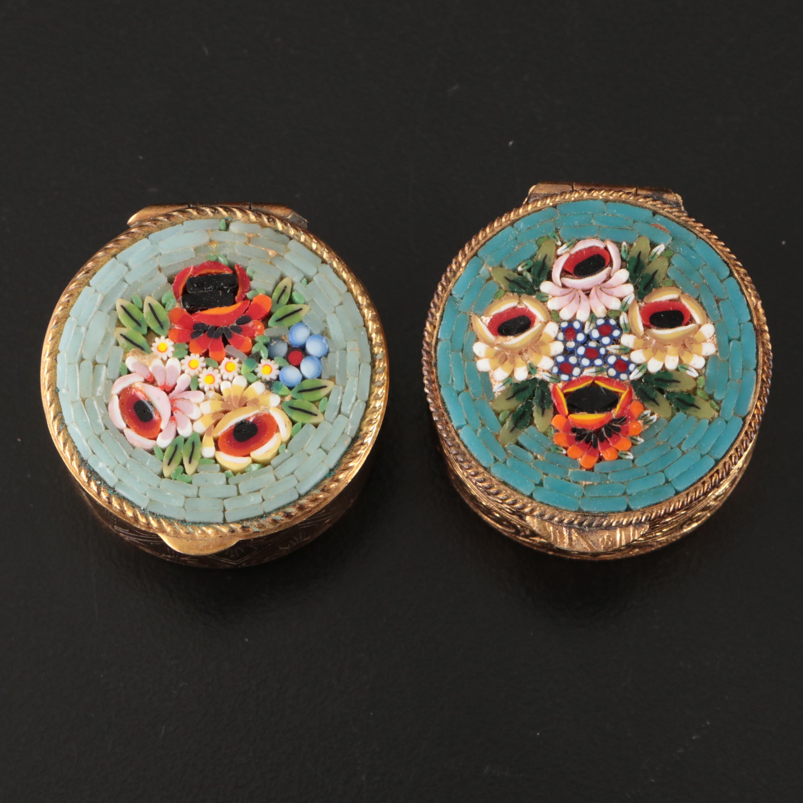 Murano Mosaic Pill Boxes, Opera Glasses, Miniature Ashtray and Monogrammed Pin