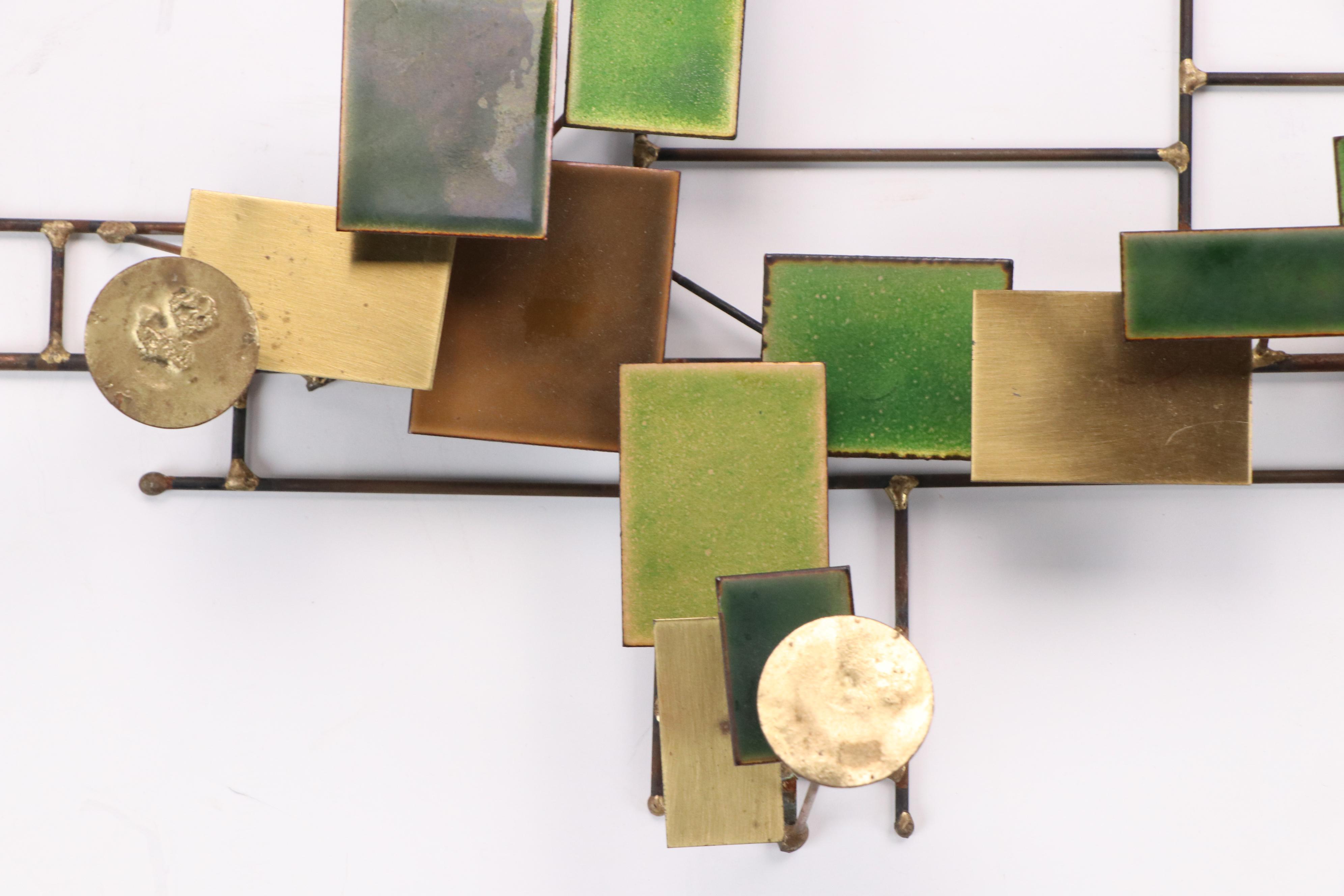 Averill Shepps Brutalist Style Enameled Mixed Metal Wall Hanging