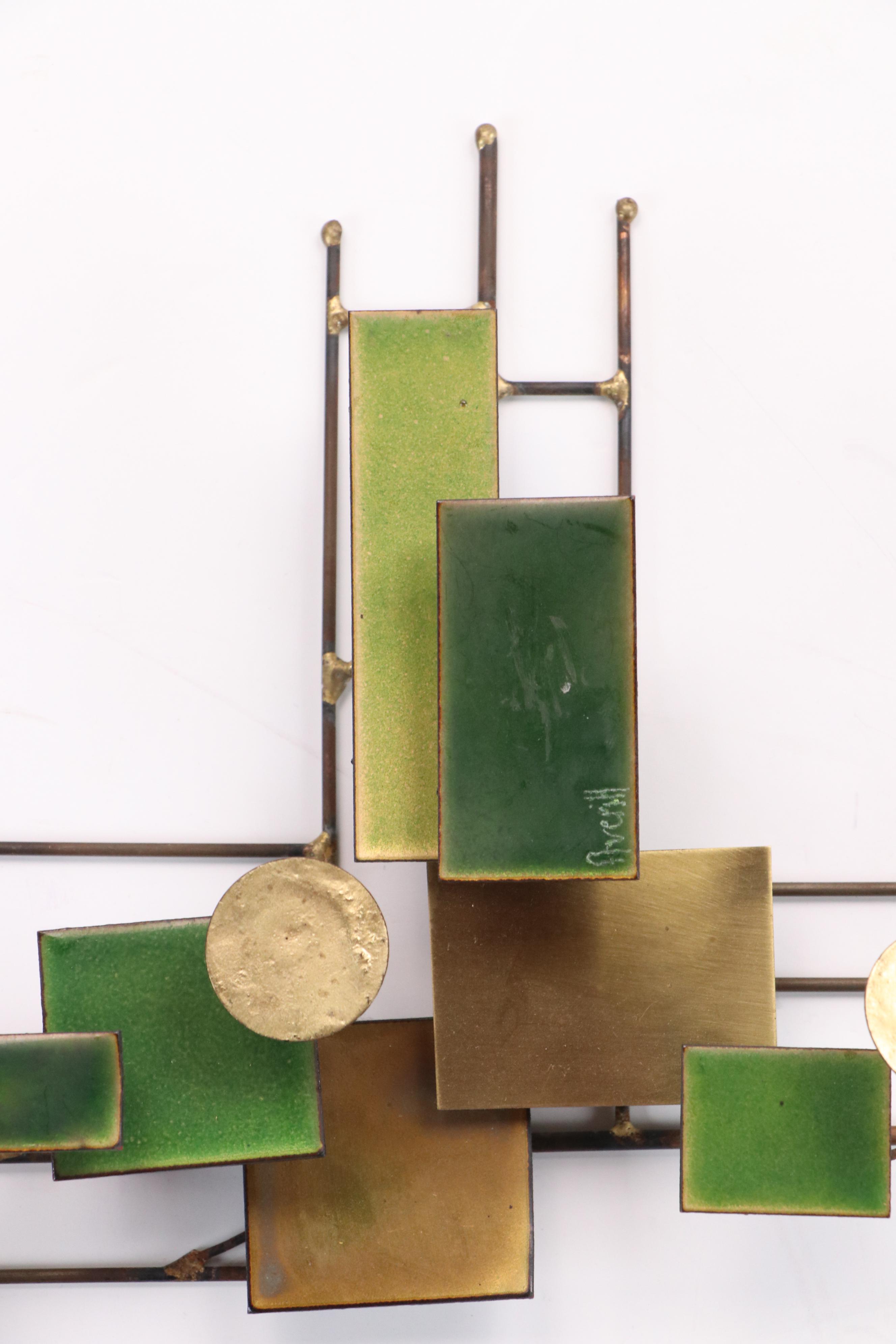 Averill Shepps Brutalist Style Enameled Mixed Metal Wall Hanging