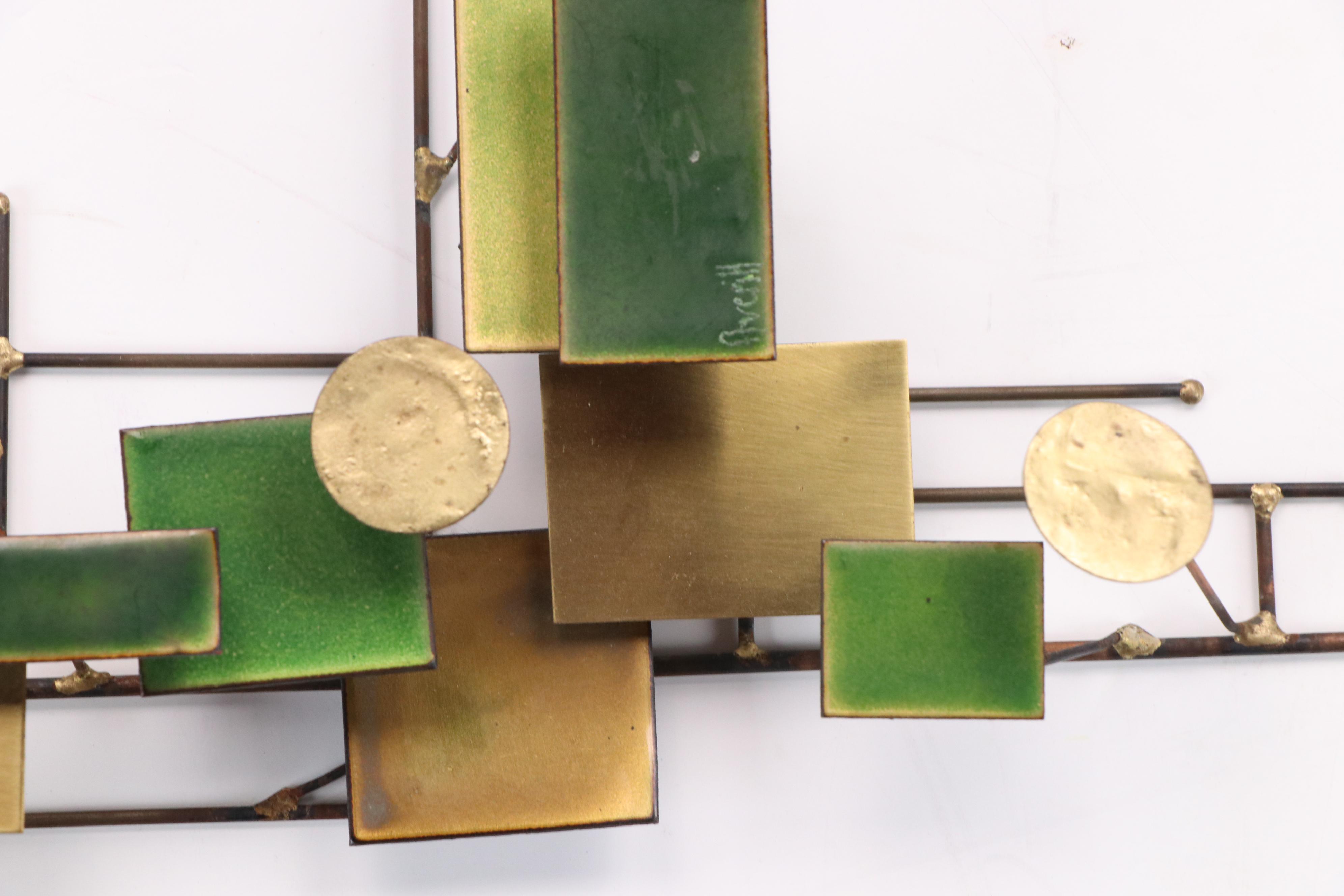 Averill Shepps Brutalist Style Enameled Mixed Metal Wall Hanging
