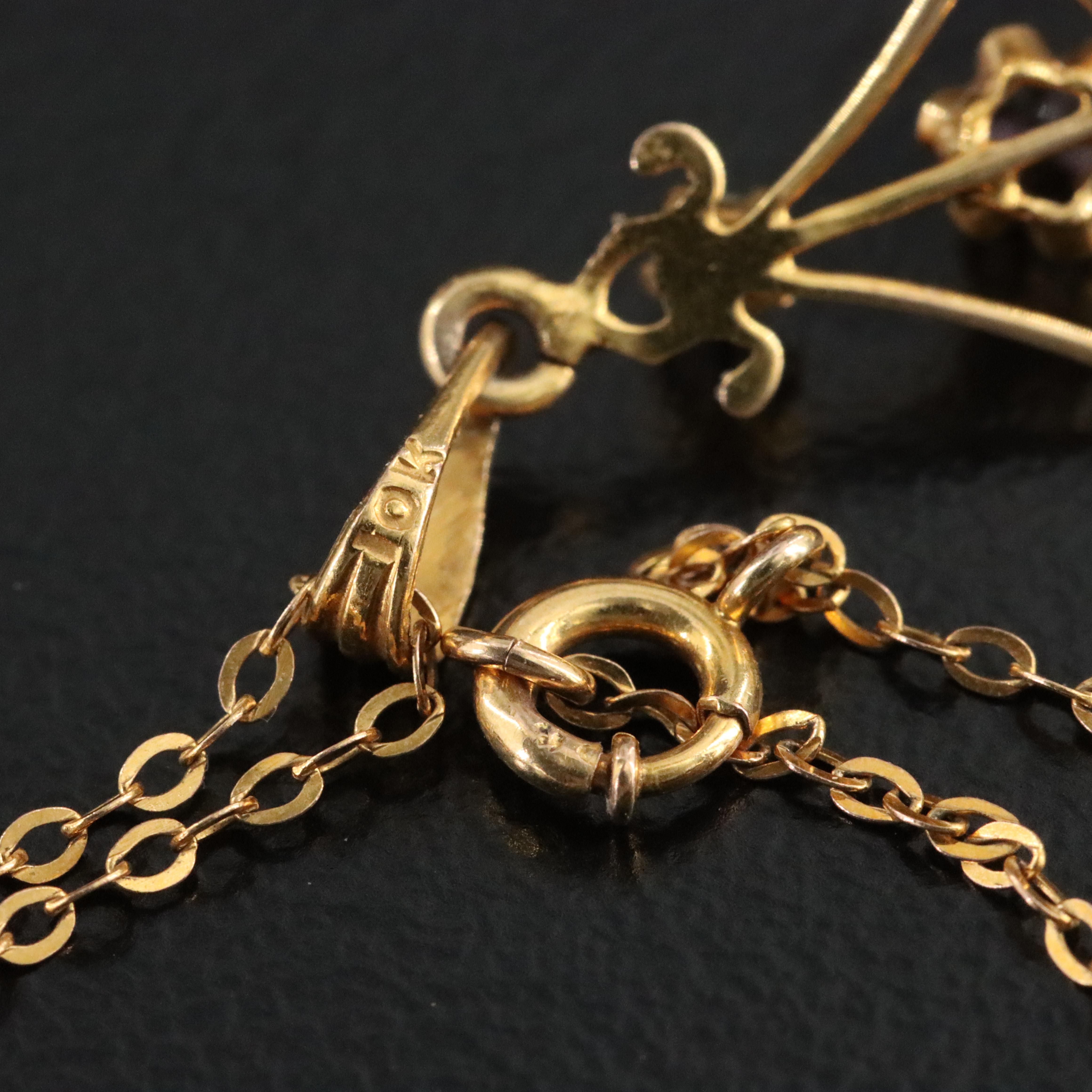 10K Pearl and Glass Lavalier Pendant and Necklace