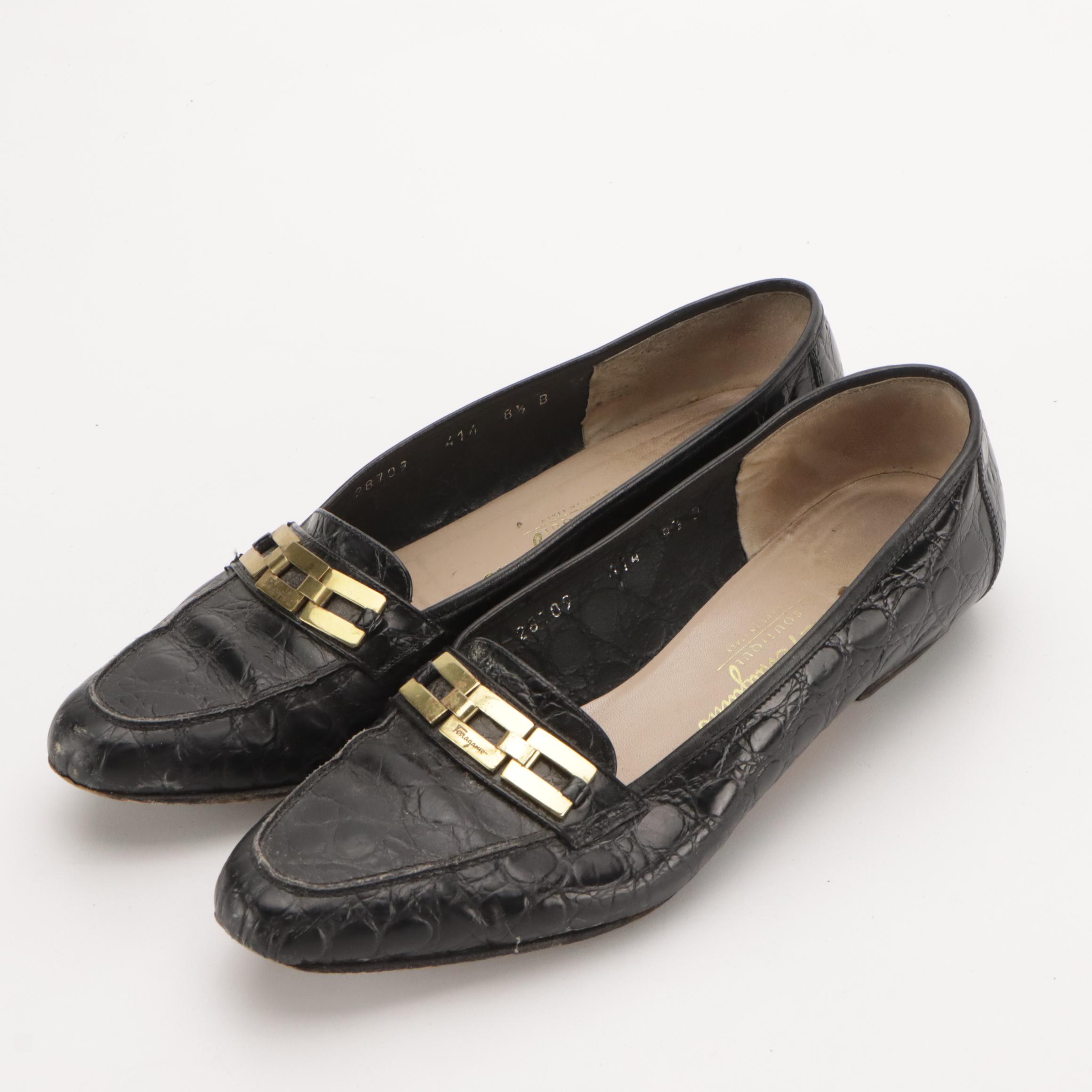 Salvatore Ferragamo Crocodile Leather Loafers, Silvia Fiorentina Shoes in Box