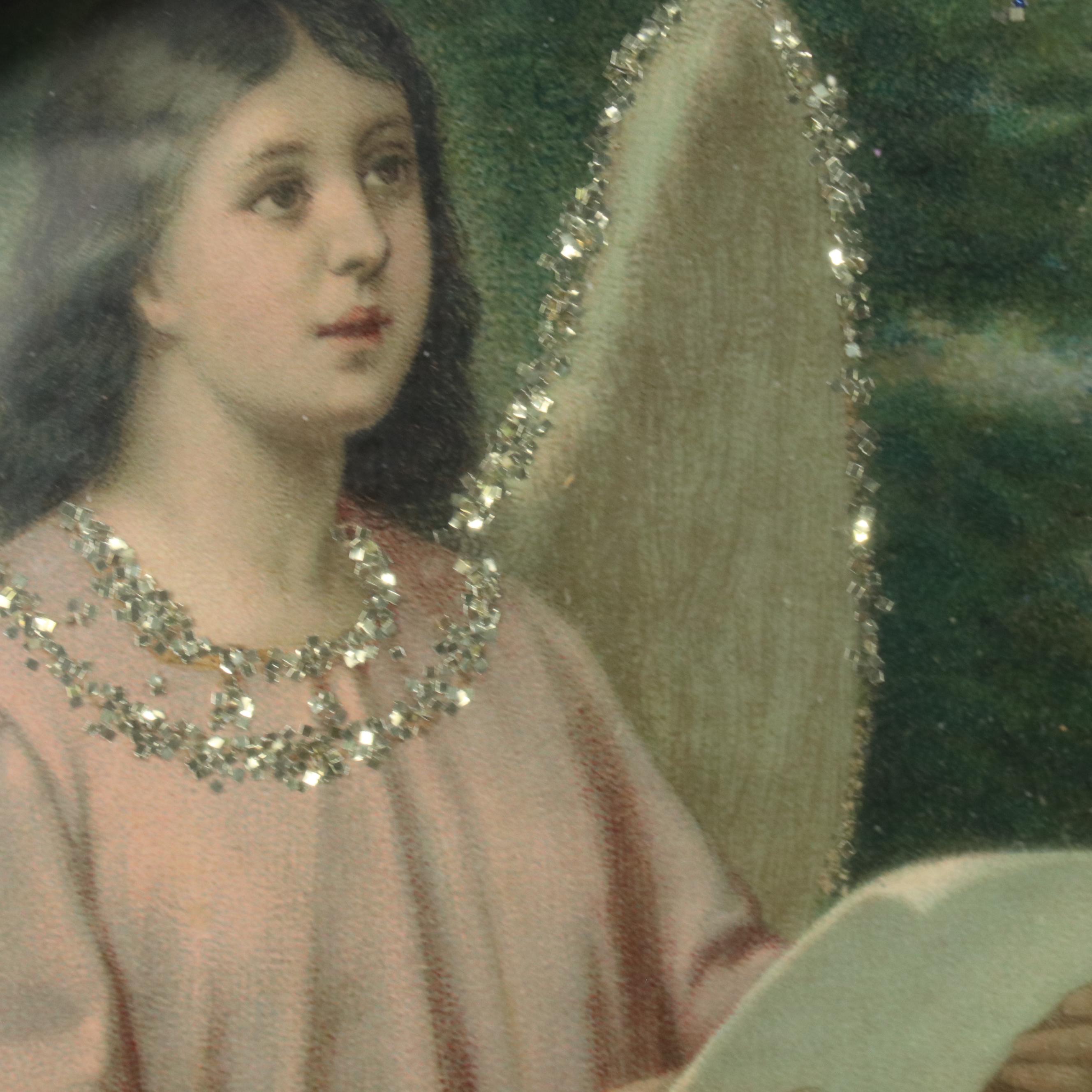 Embellished Chromolithograph of Jesus and Mary Serenaded by Angels