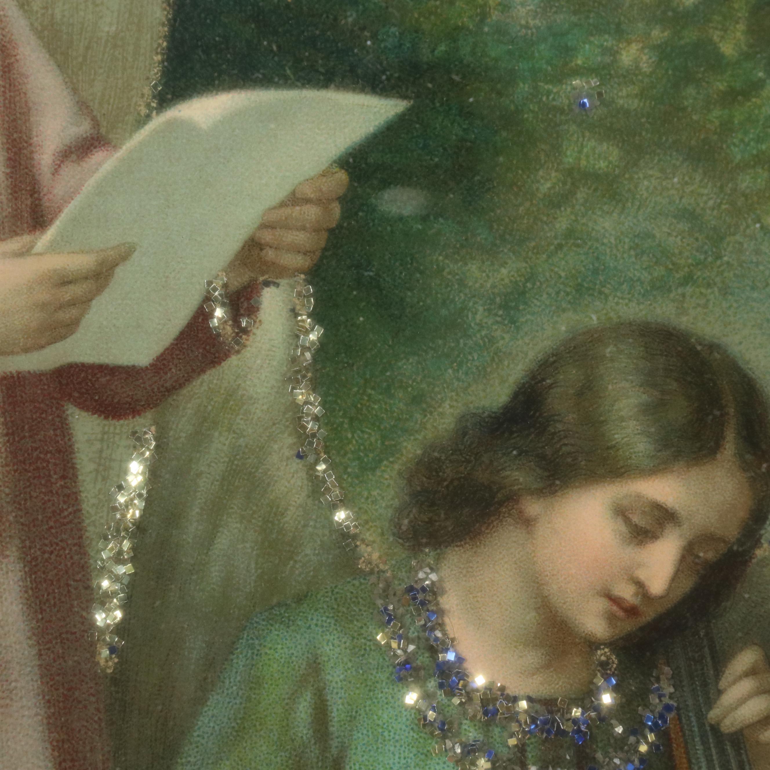 Embellished Chromolithograph of Jesus and Mary Serenaded by Angels