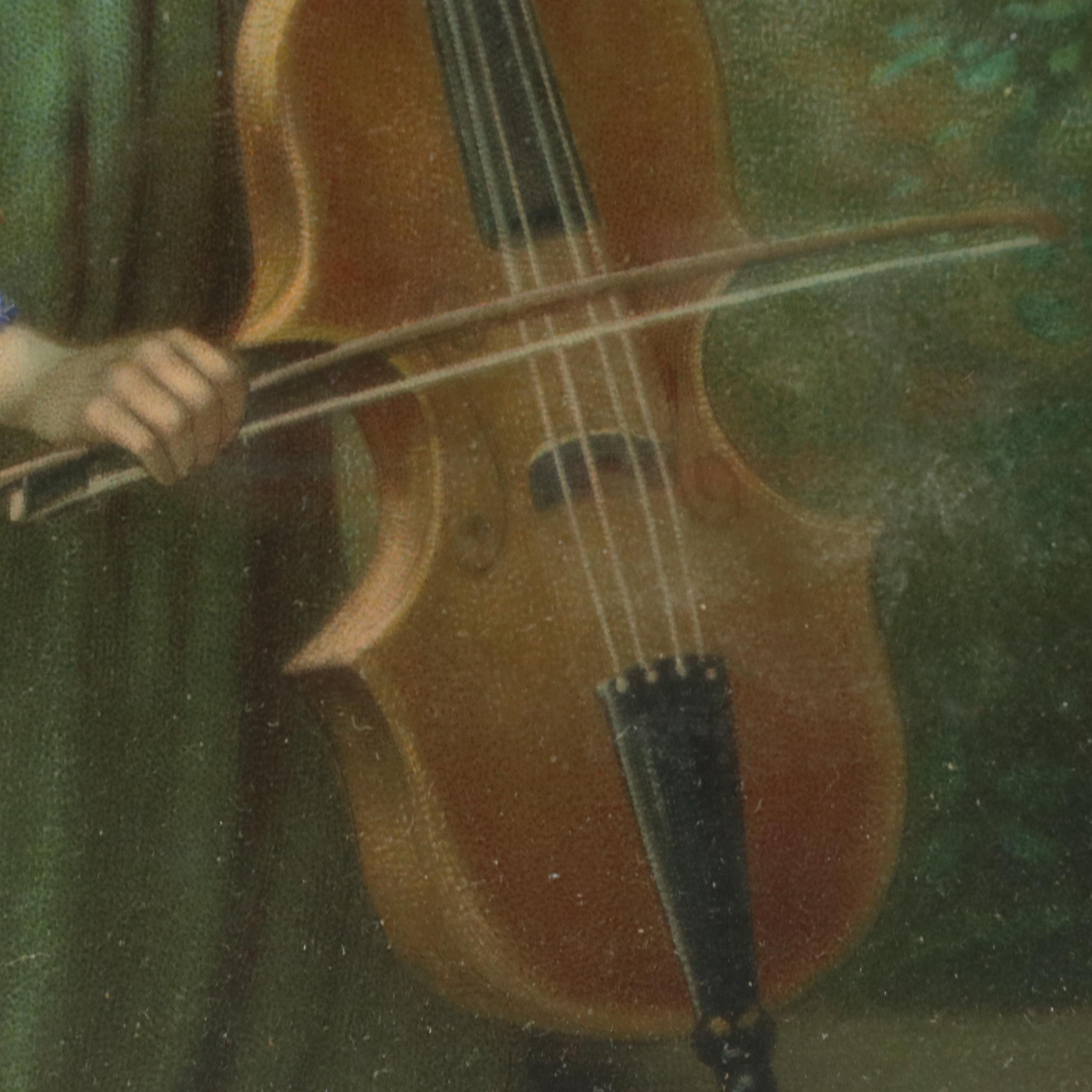 Embellished Chromolithograph of Jesus and Mary Serenaded by Angels