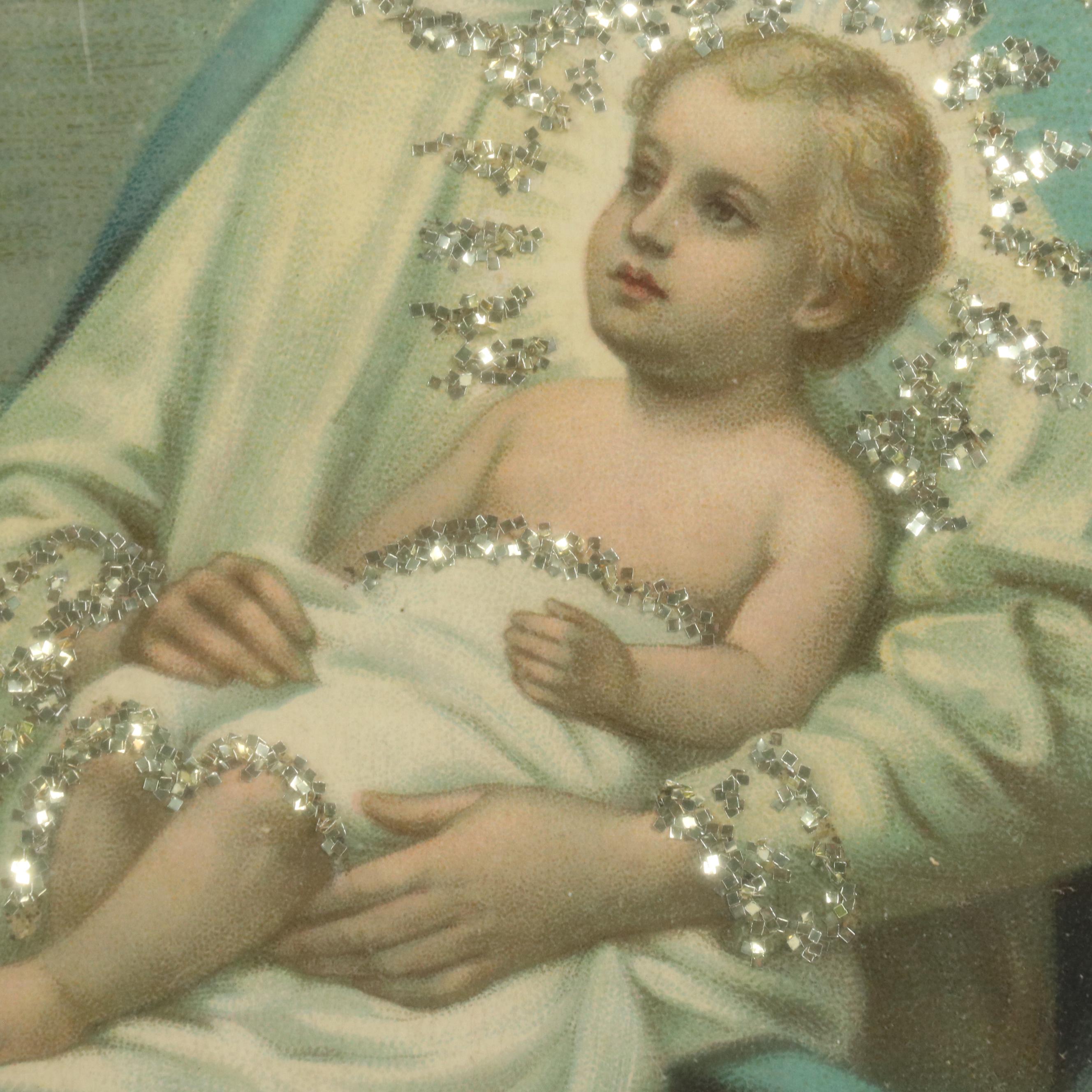 Embellished Chromolithograph of Jesus and Mary Serenaded by Angels