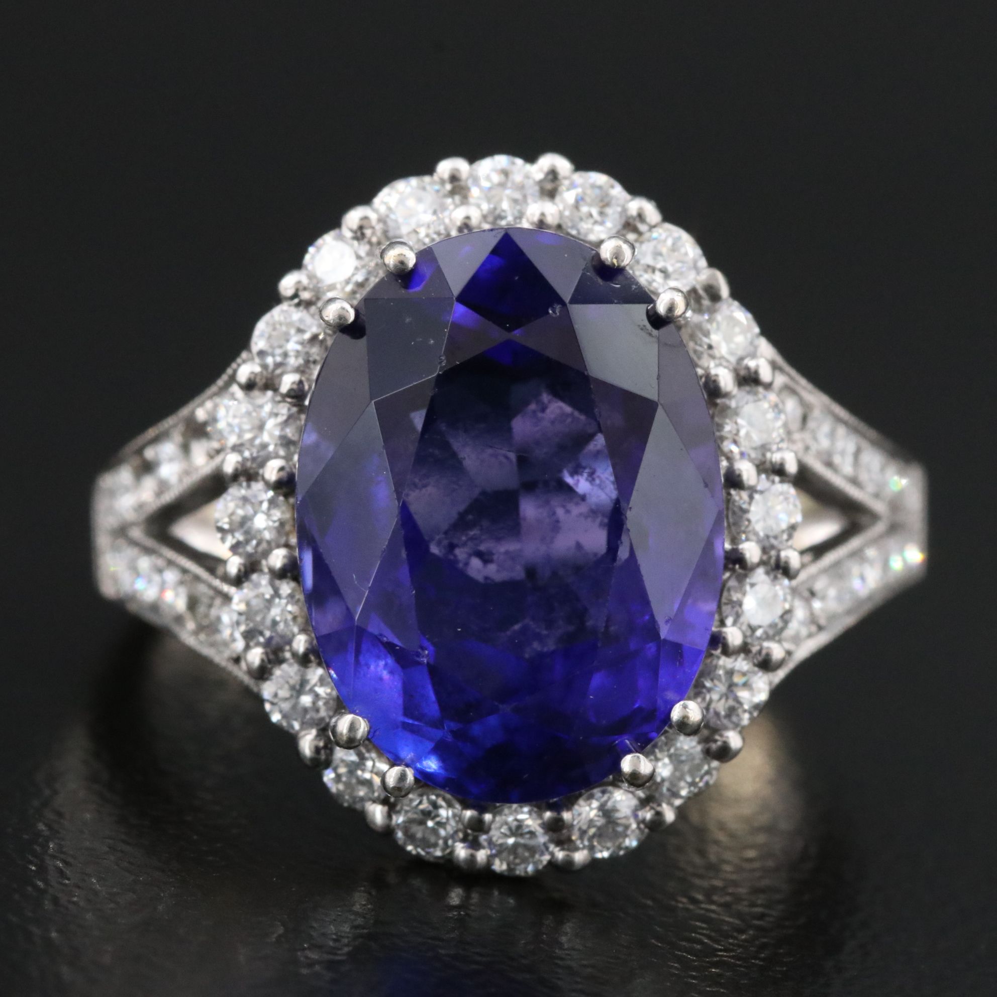 18K 7.01 CT Tanzanite and Diamond Ring