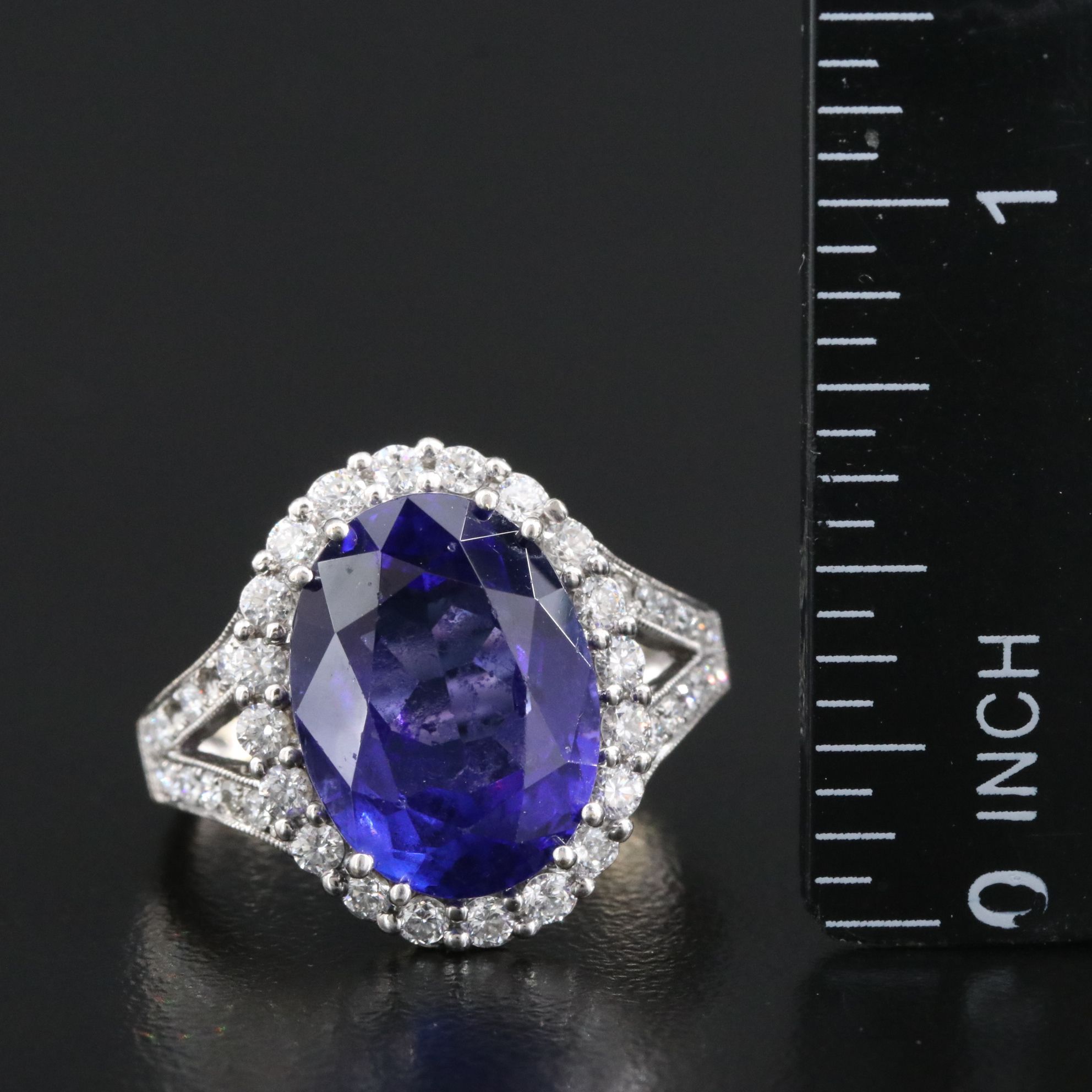 18K 7.01 CT Tanzanite and Diamond Ring
