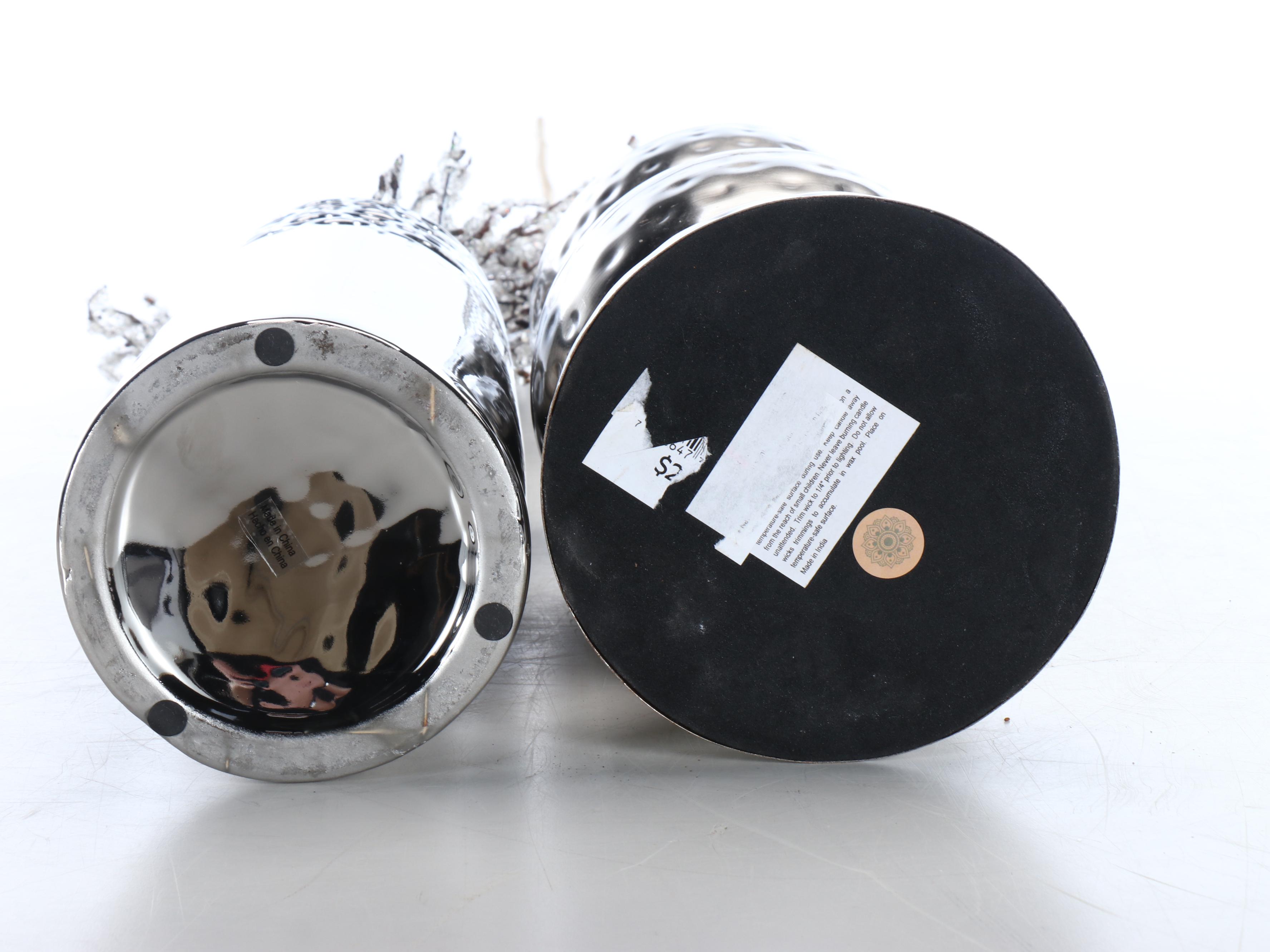 Target Serving Tray with Chrome Vase, Branches and Pillar Candle Stand