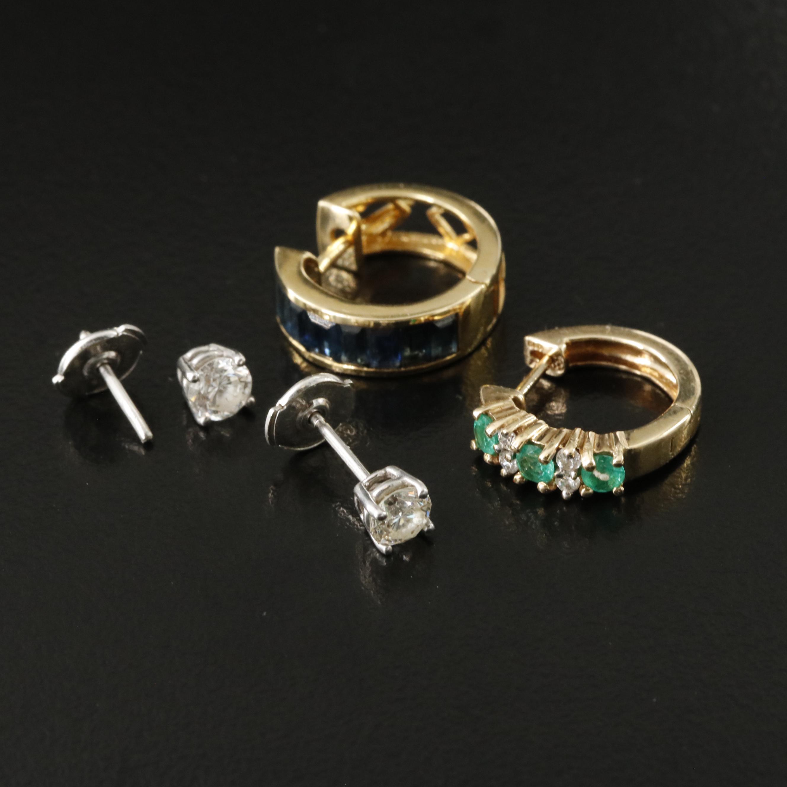 Scrap 14K and 18K Earrings with Diamonds, Emeralds and Sapphires