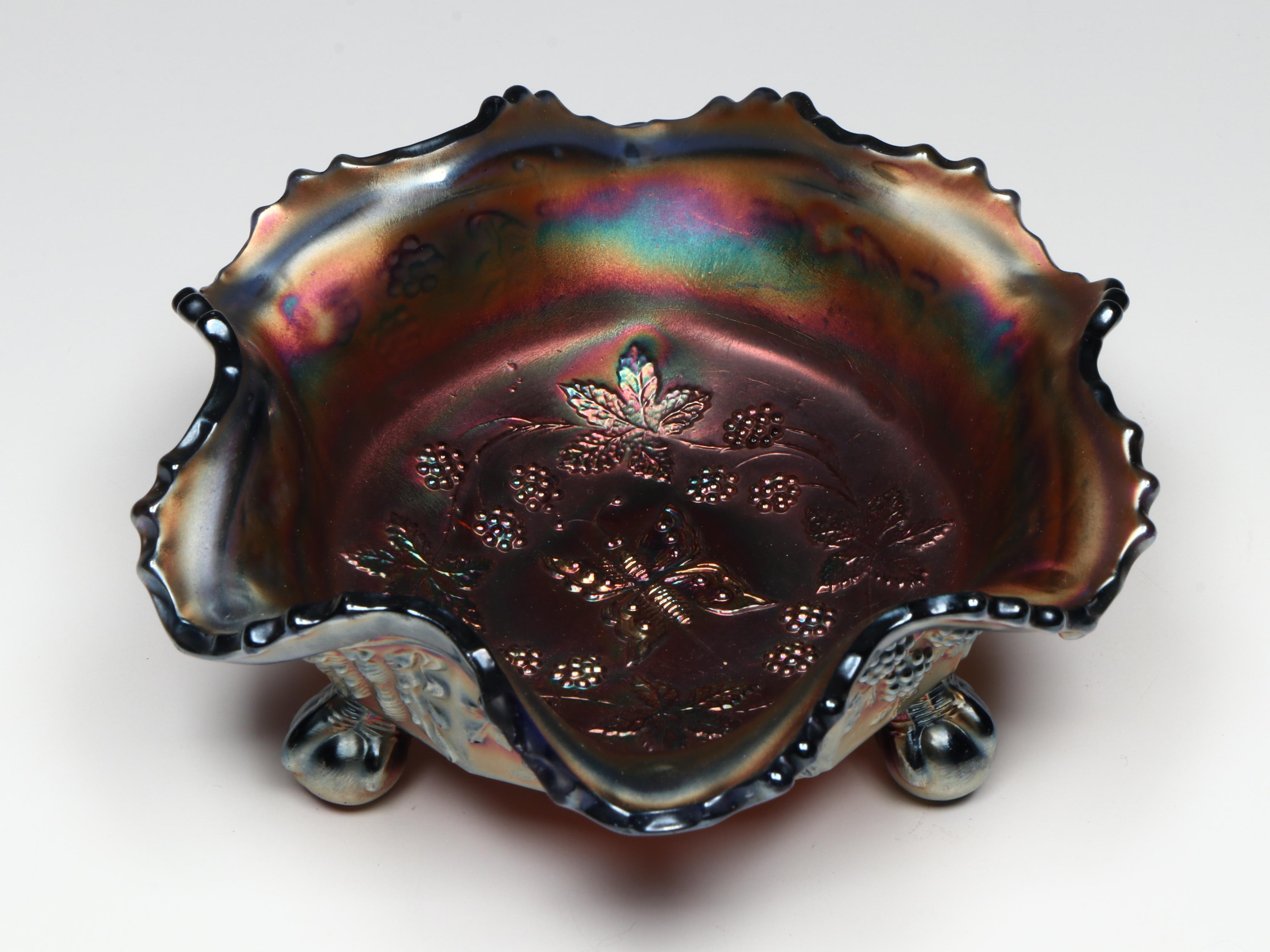Fenton Butterfly and Berries with Other Carnival Glass Bowl