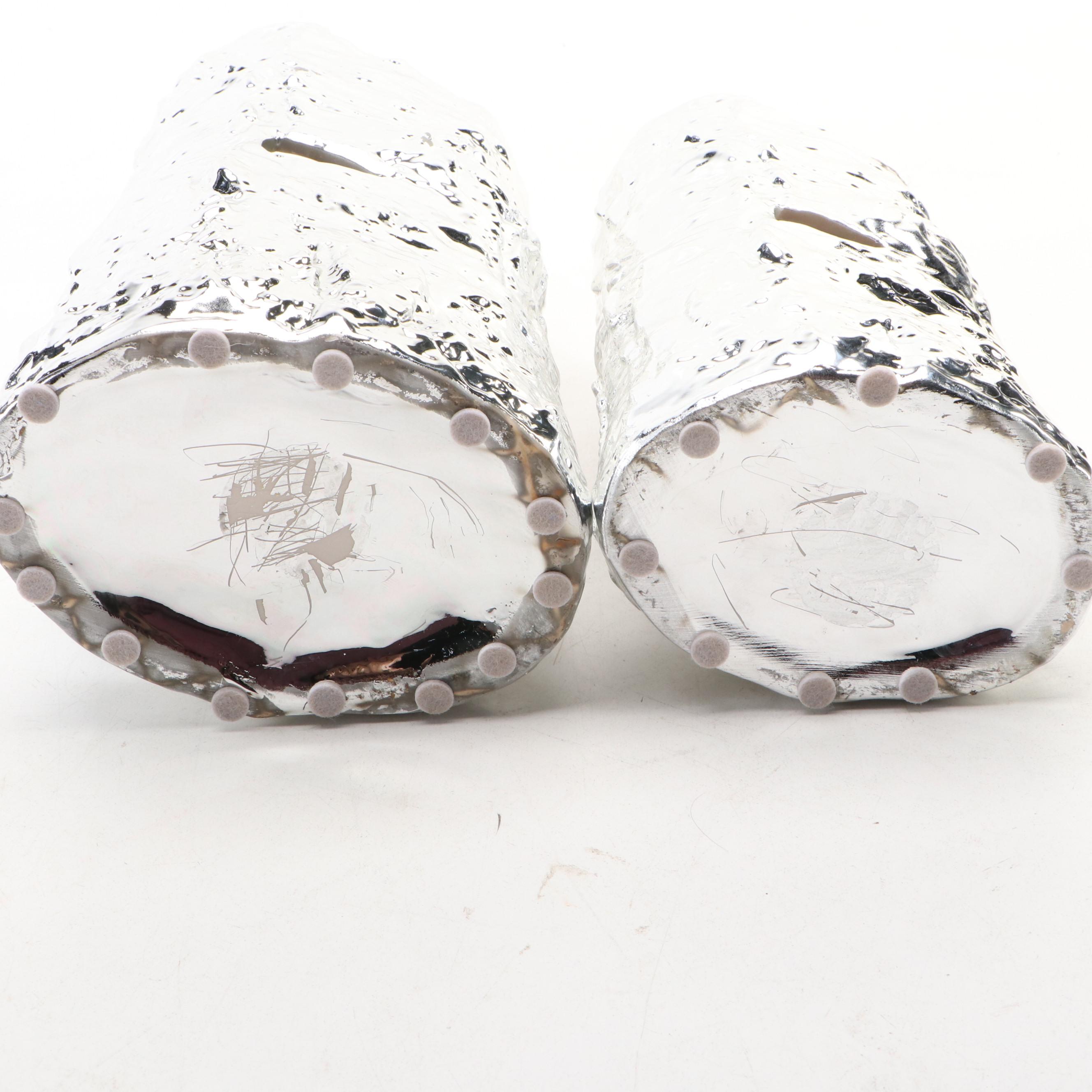 Pier 1 Wooden Tray with Metallic Glazed Vases