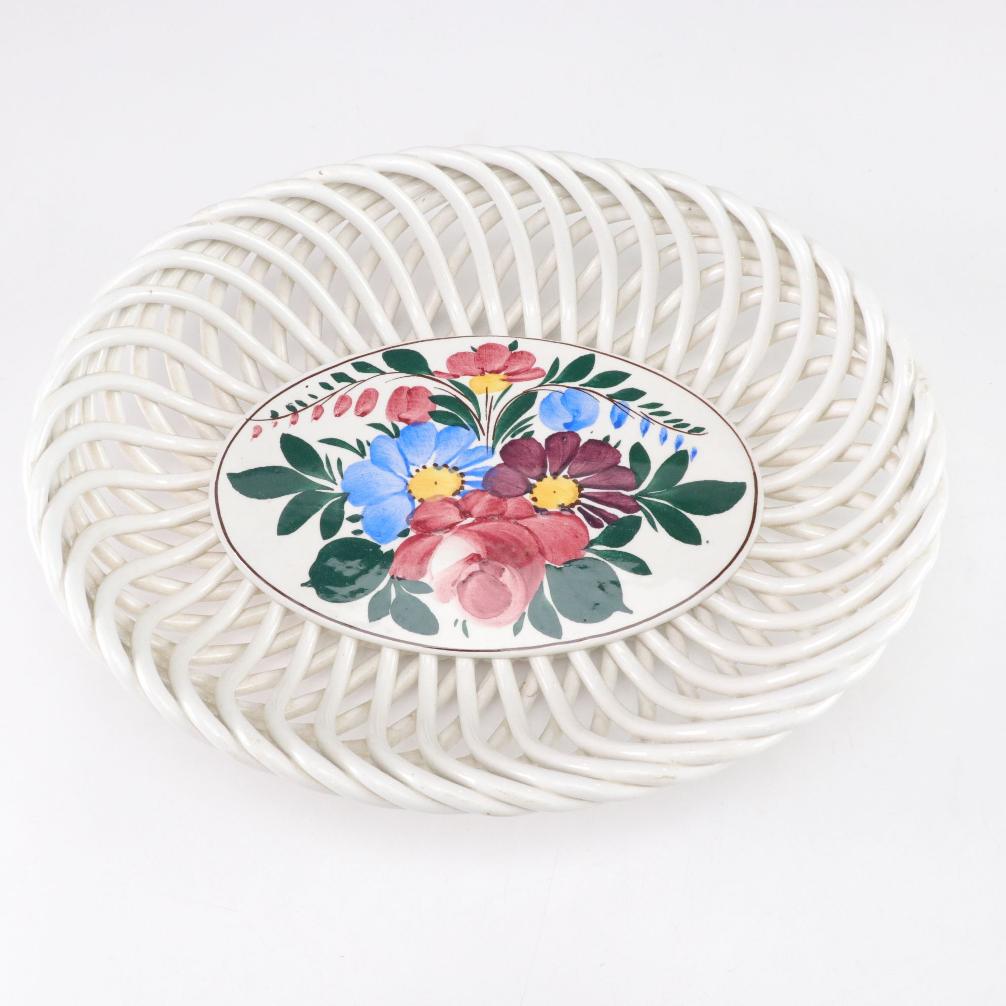 Kispert Hungarian Ceramic Basket with Other European Ceramics, Late 20th Century