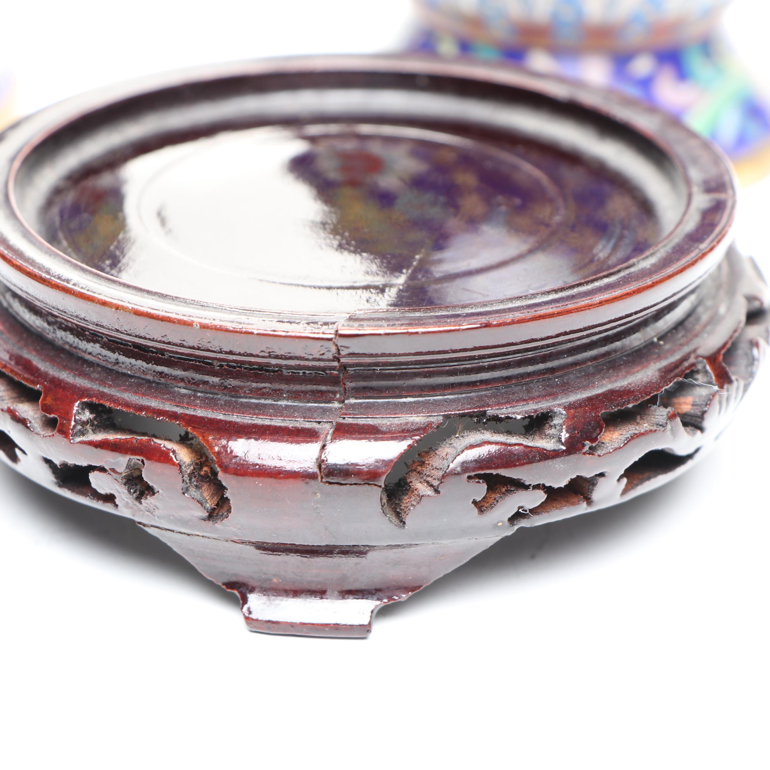 Pair of Chinese Cloisonné Vases with Wood Stands