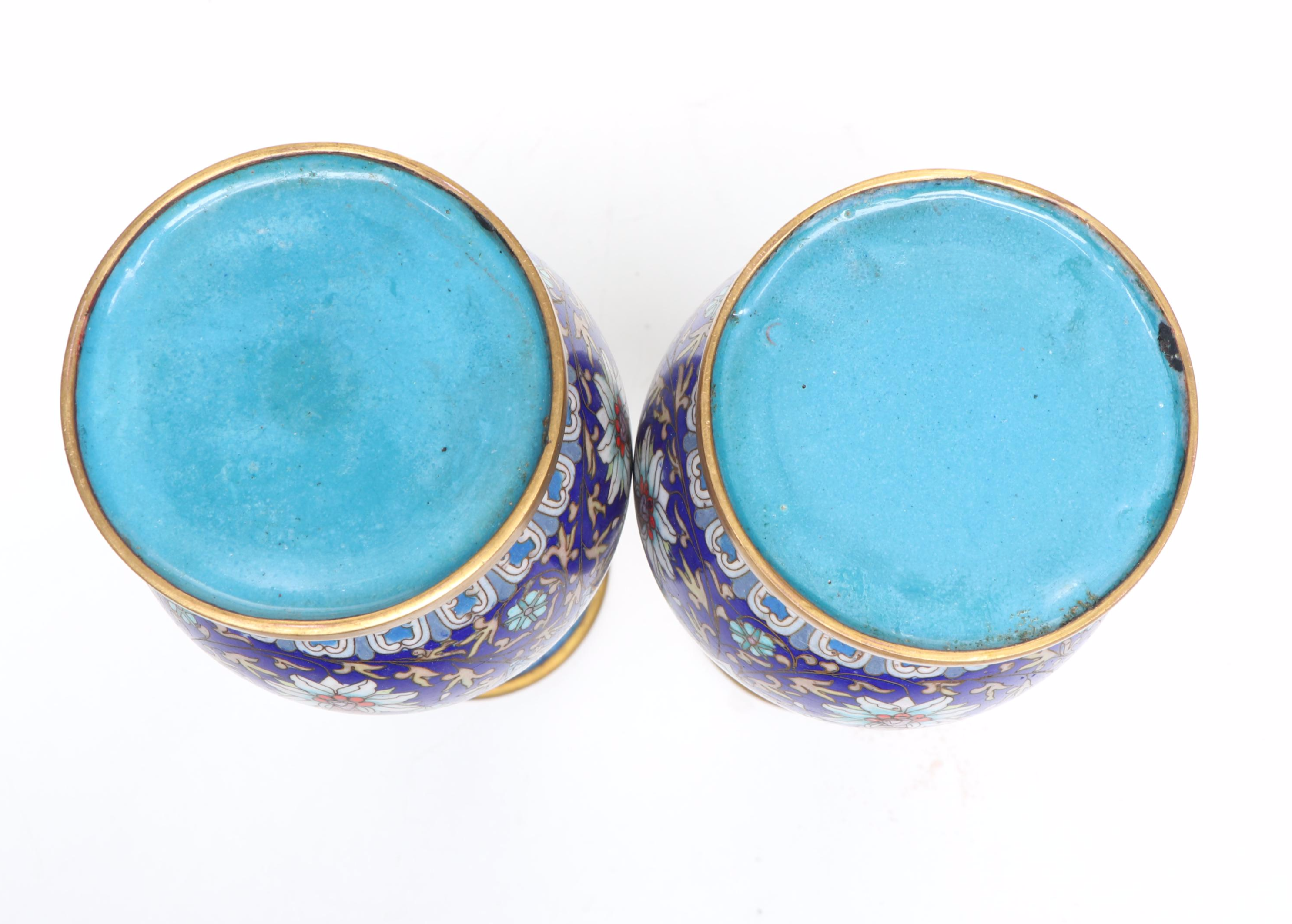 Pair of Chinese Cloisonné Vases with Wood Stands