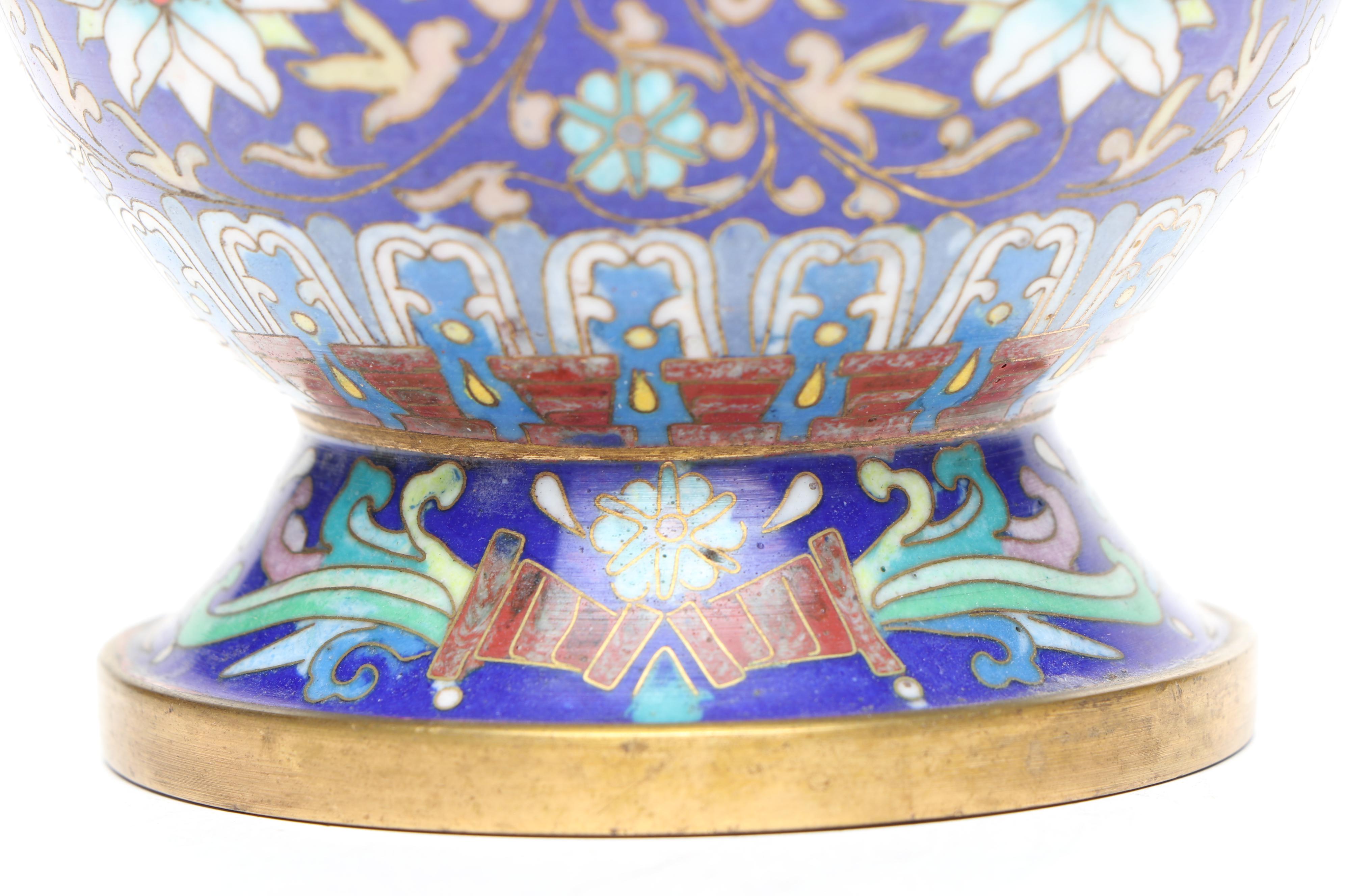 Pair of Chinese Cloisonné Vases with Wood Stands