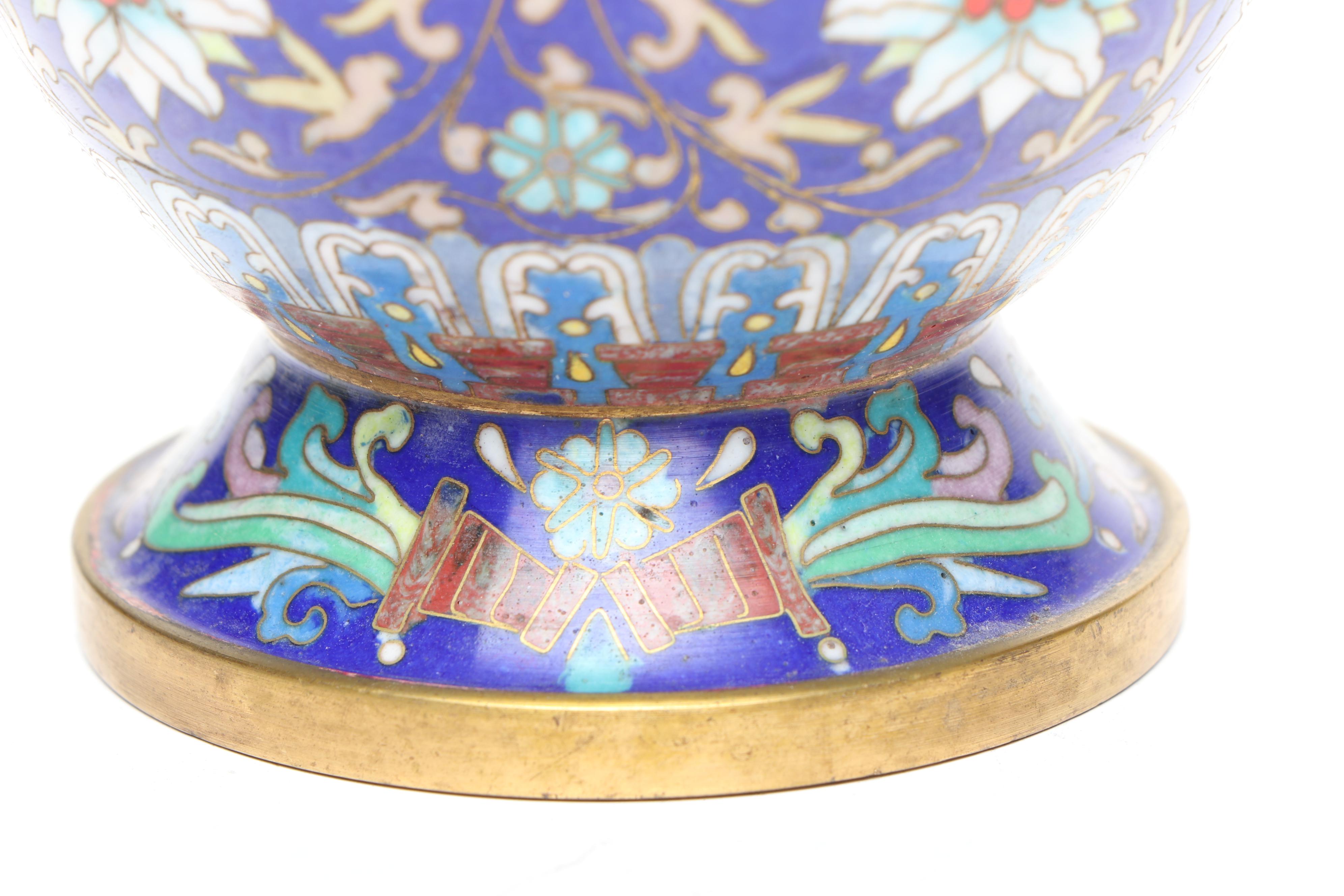 Pair of Chinese Cloisonné Vases with Wood Stands