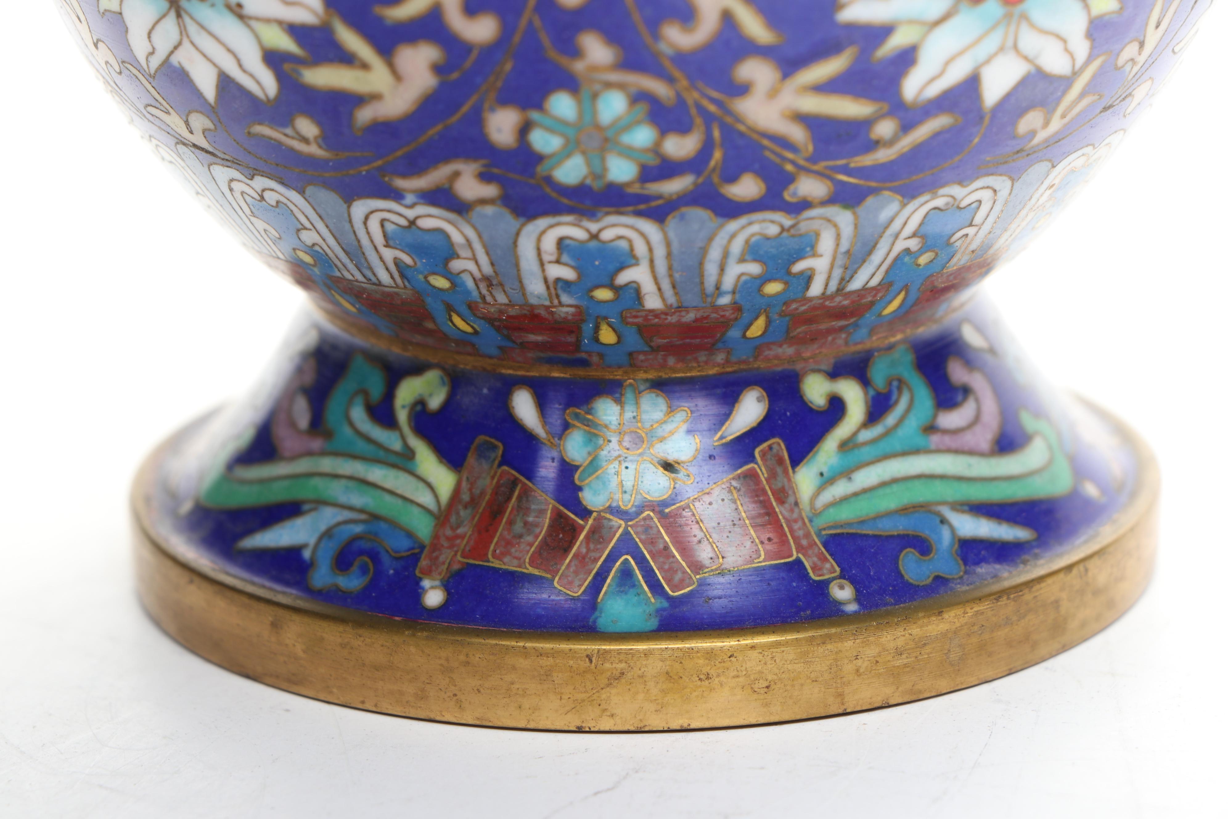 Pair of Chinese Cloisonné Vases with Wood Stands