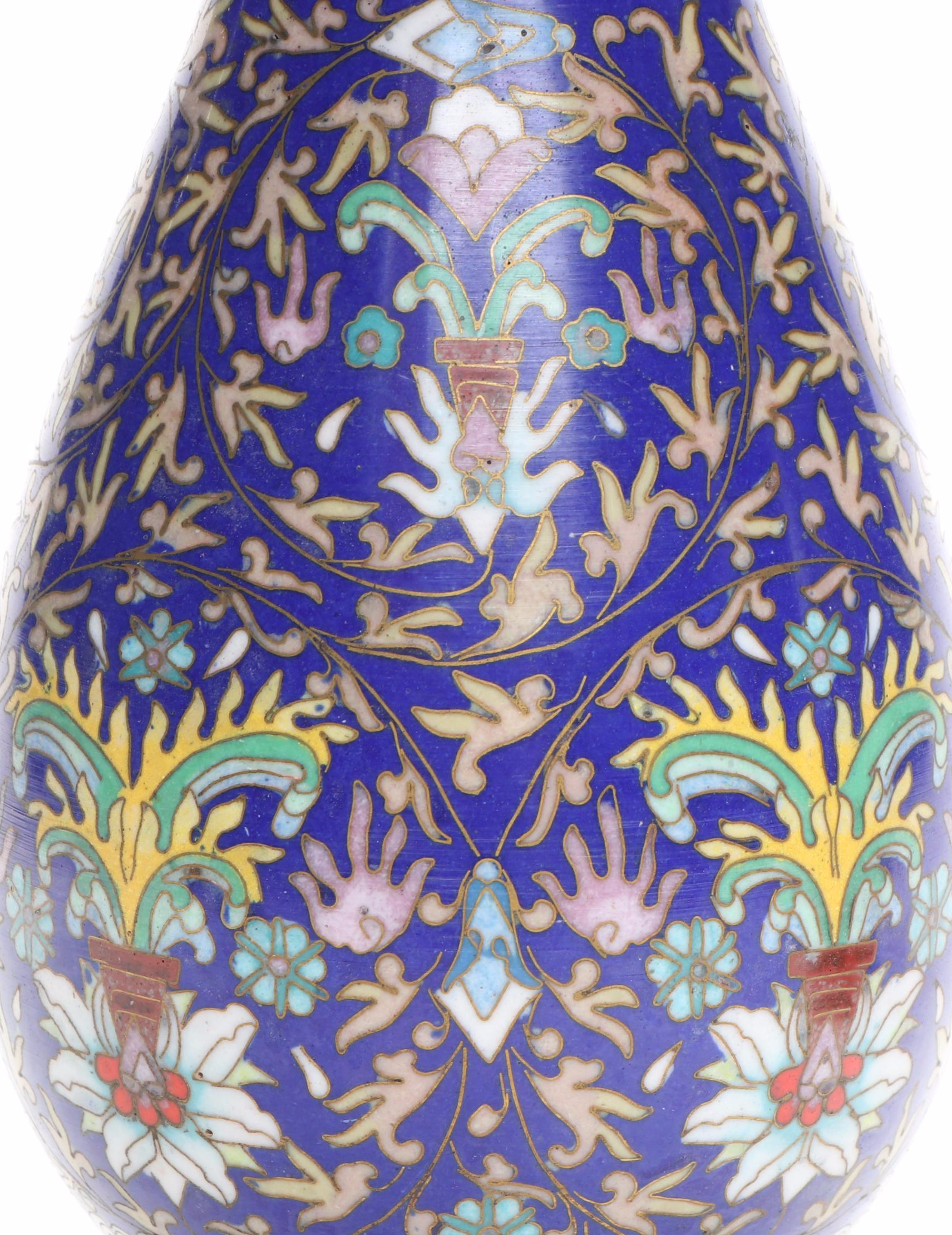 Pair of Chinese Cloisonné Vases with Wood Stands