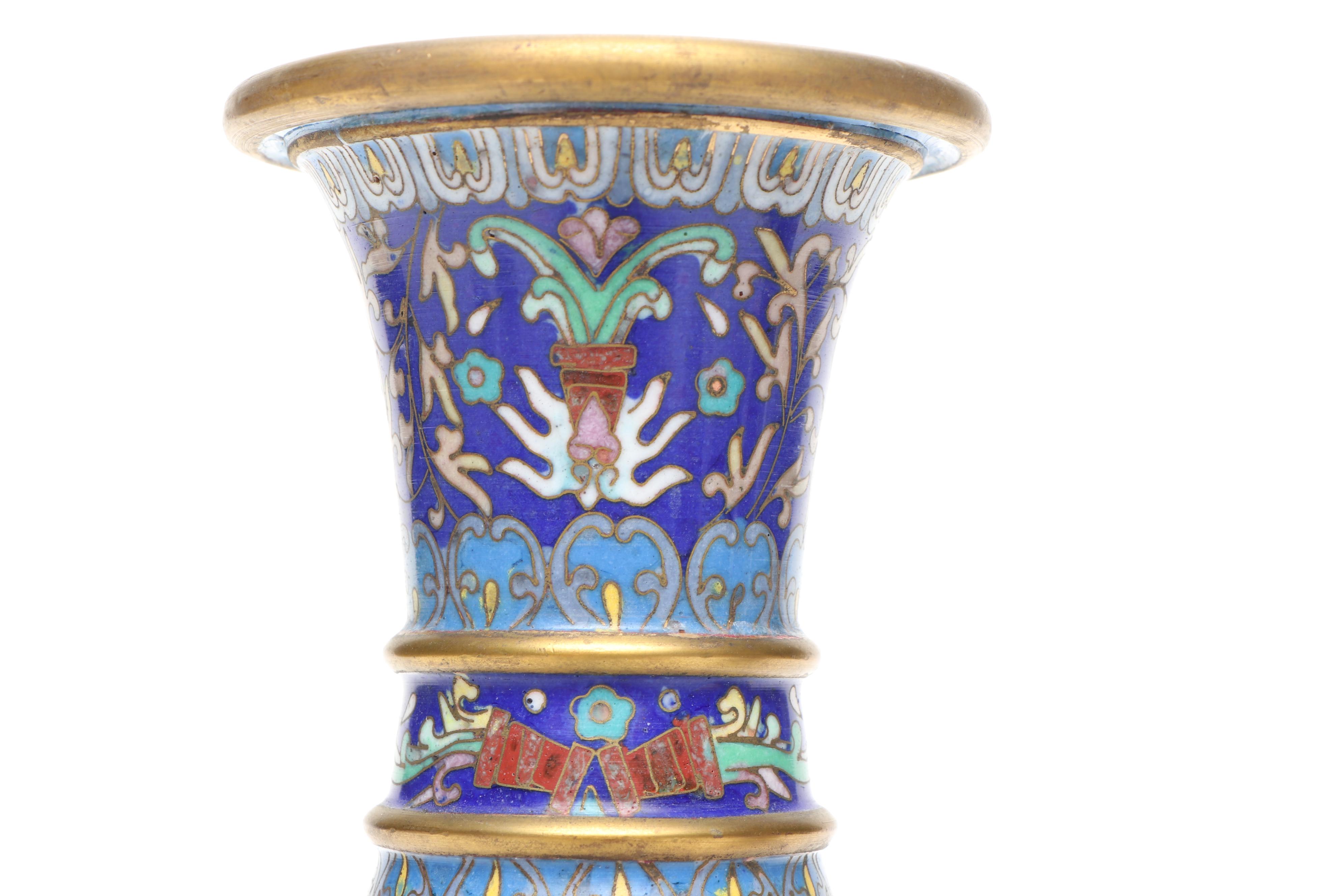 Pair of Chinese Cloisonné Vases with Wood Stands