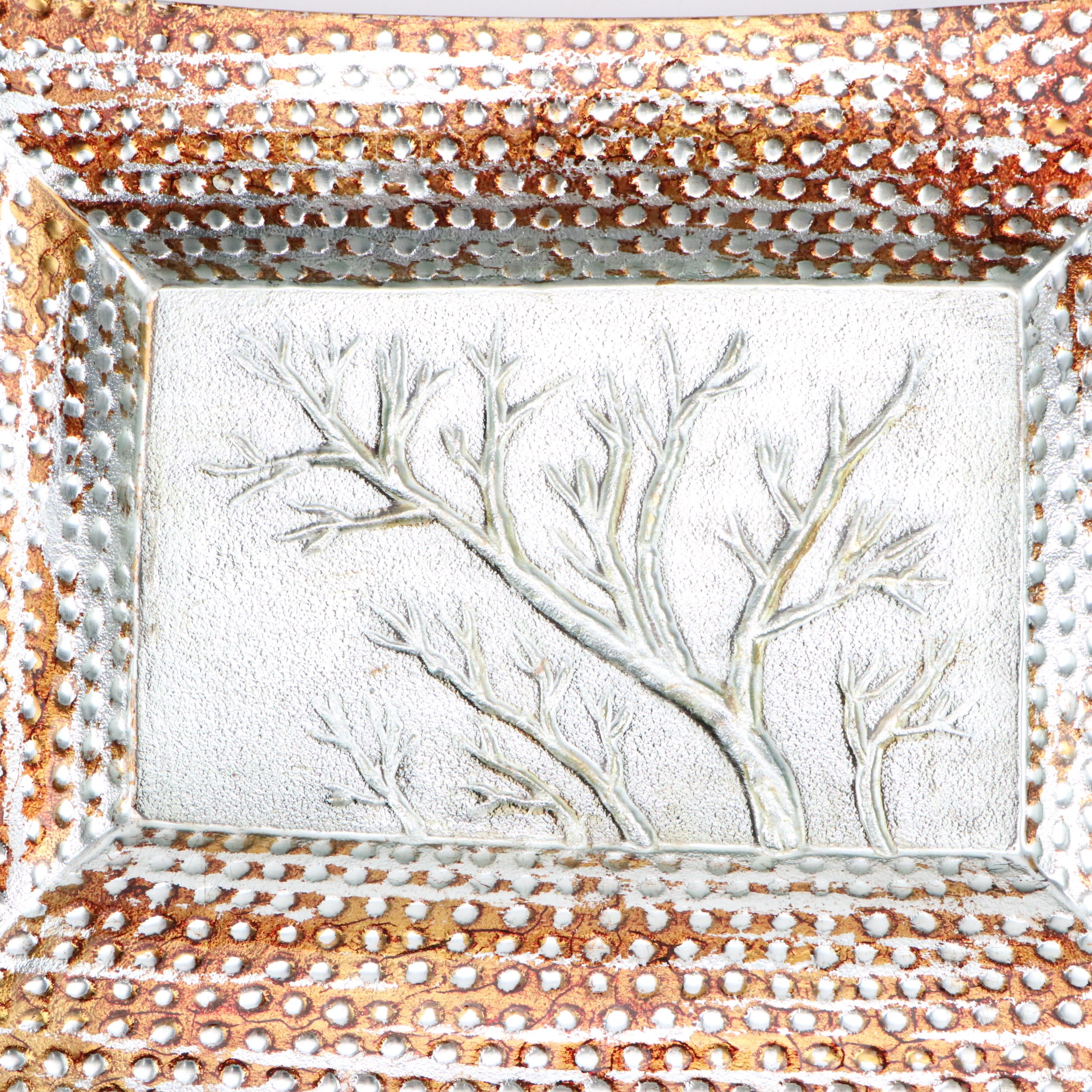 Contemporary Silvered and Bronzed Metal Hammered Metal Dish