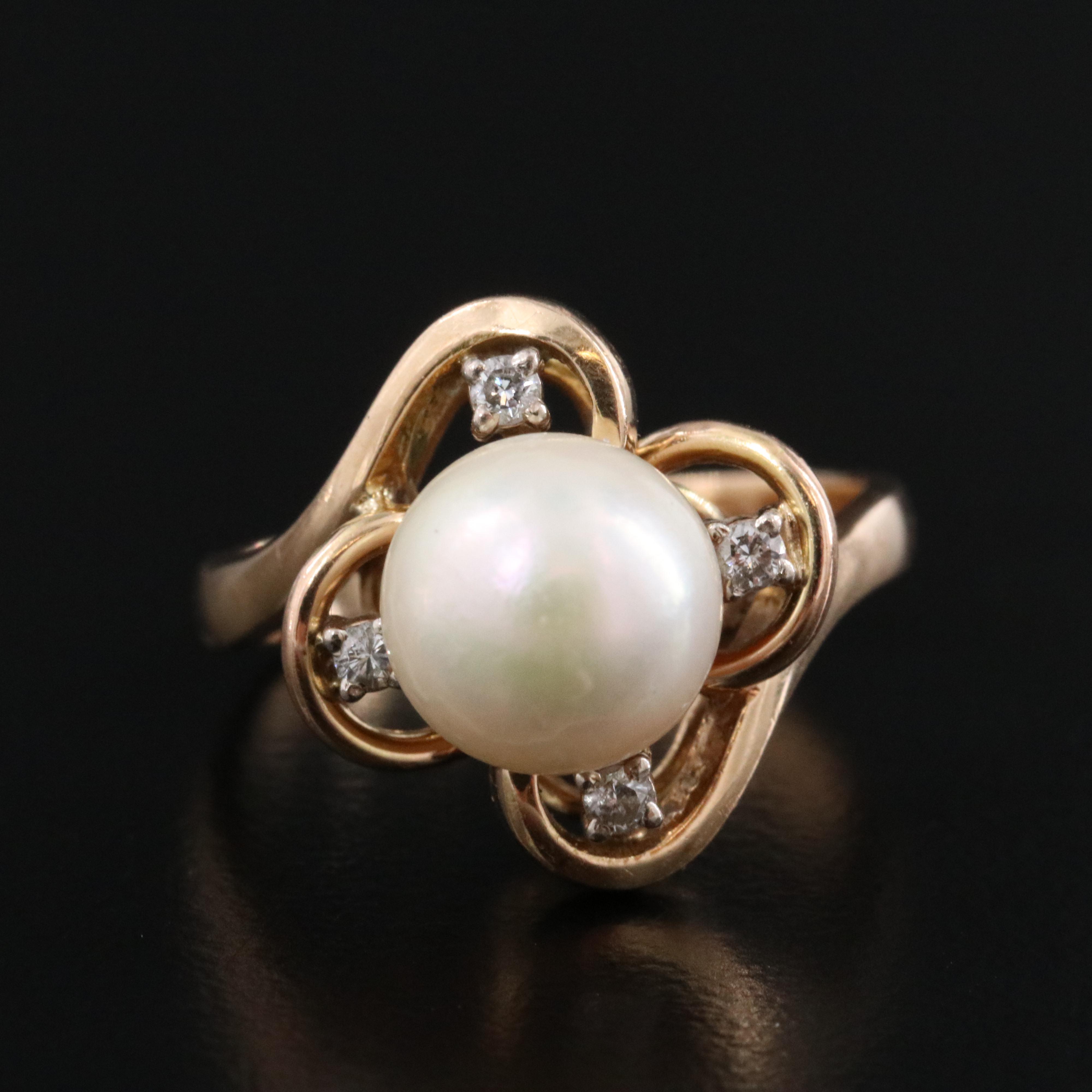 14K Pearl and Diamond Ring