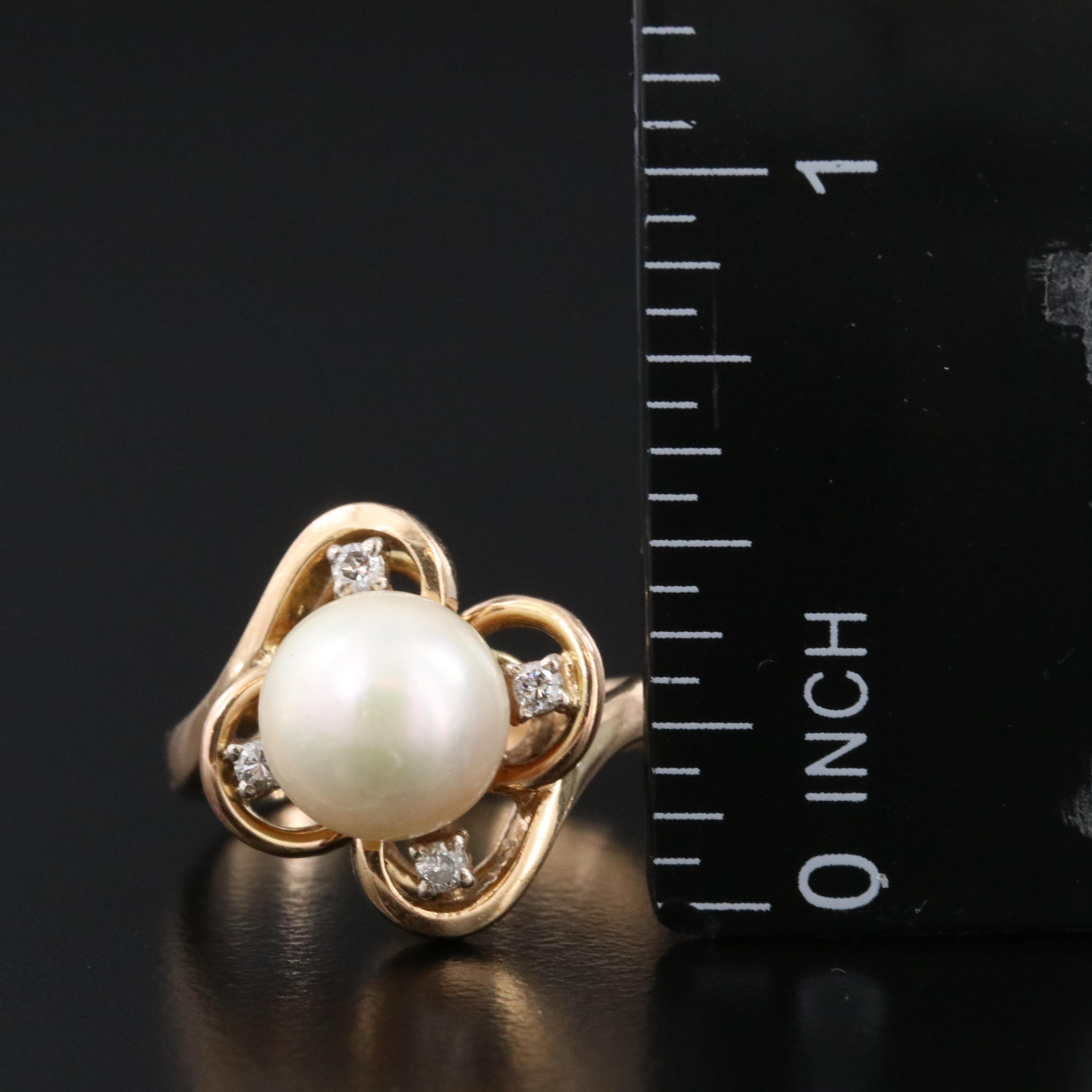 14K Pearl and Diamond Ring