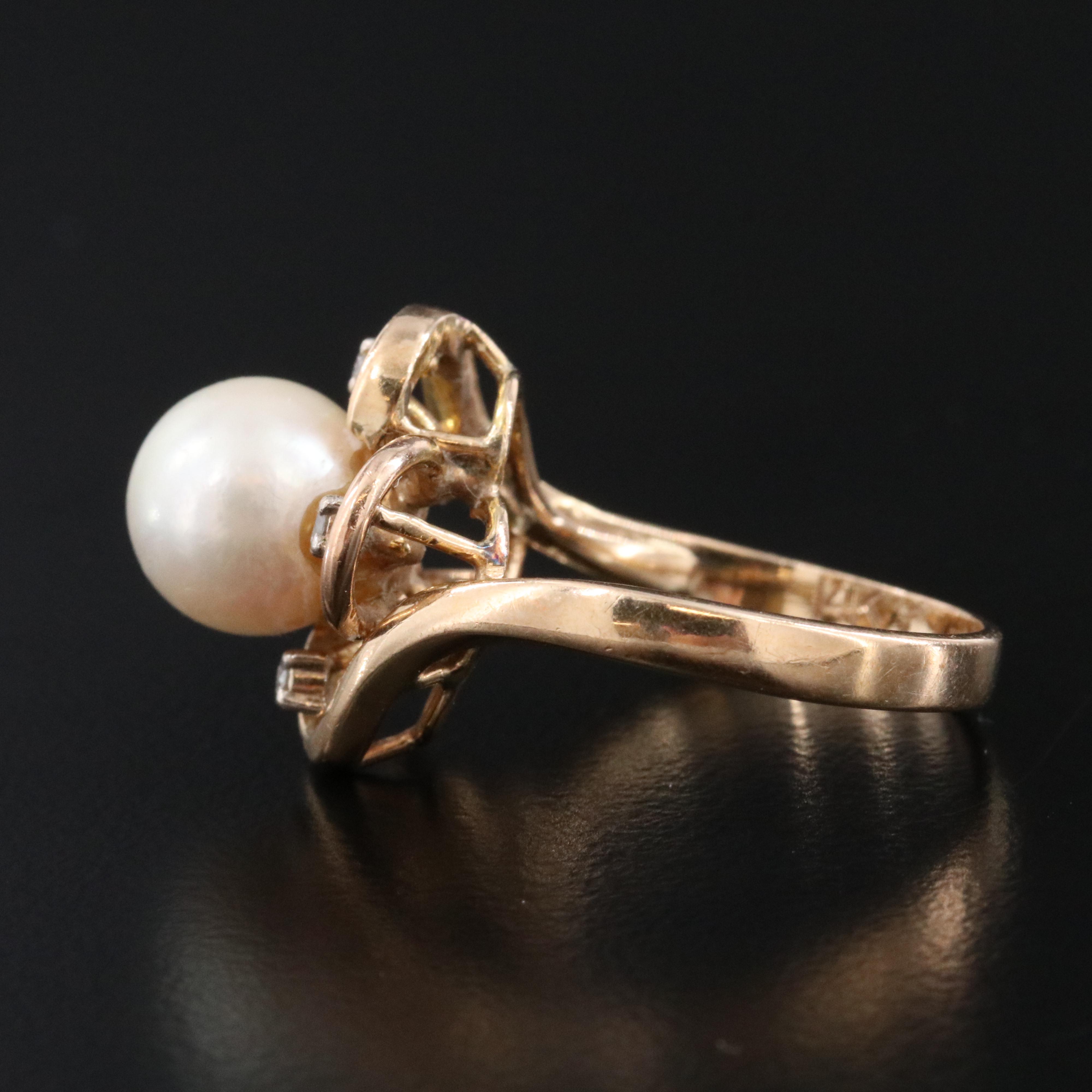 14K Pearl and Diamond Ring