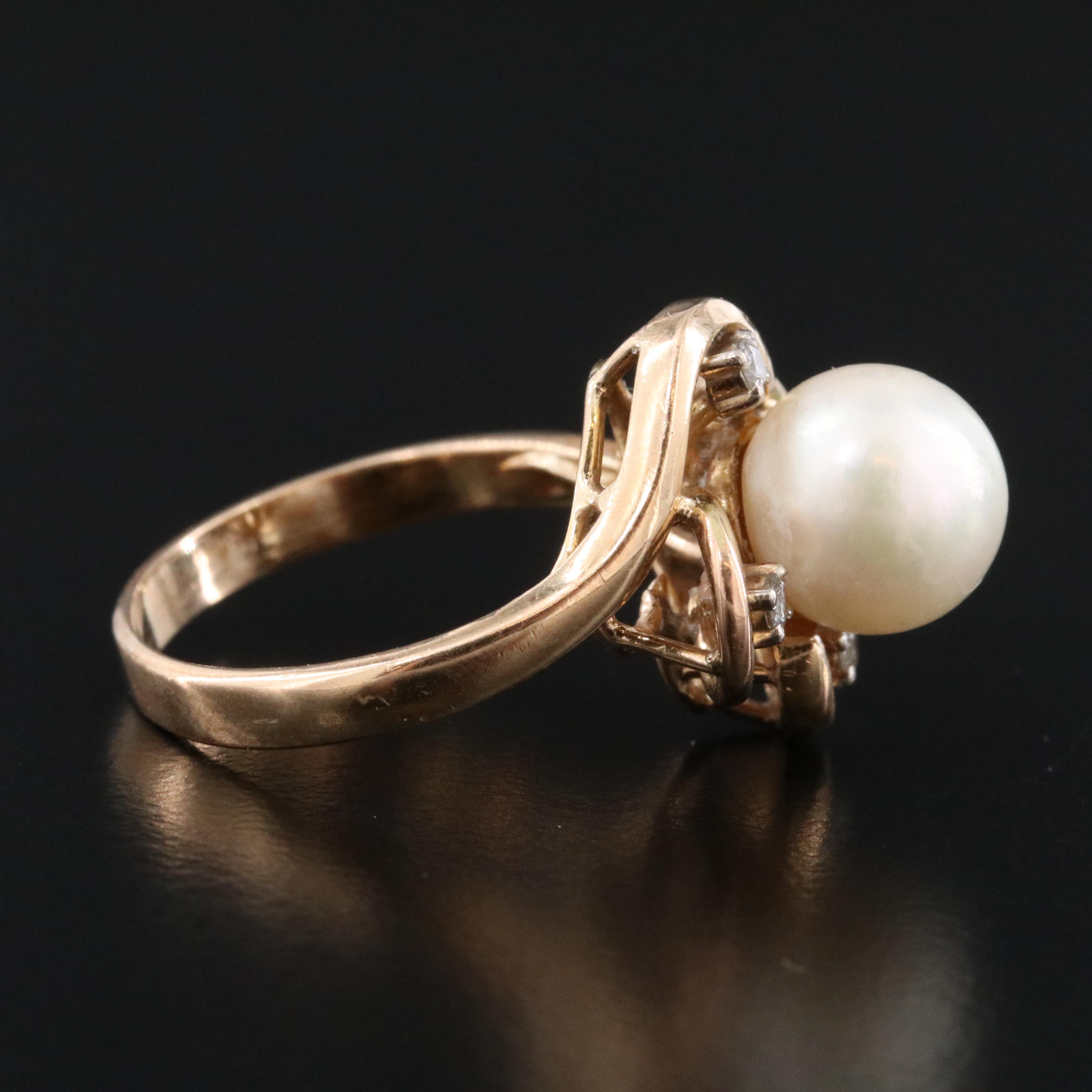 14K Pearl and Diamond Ring