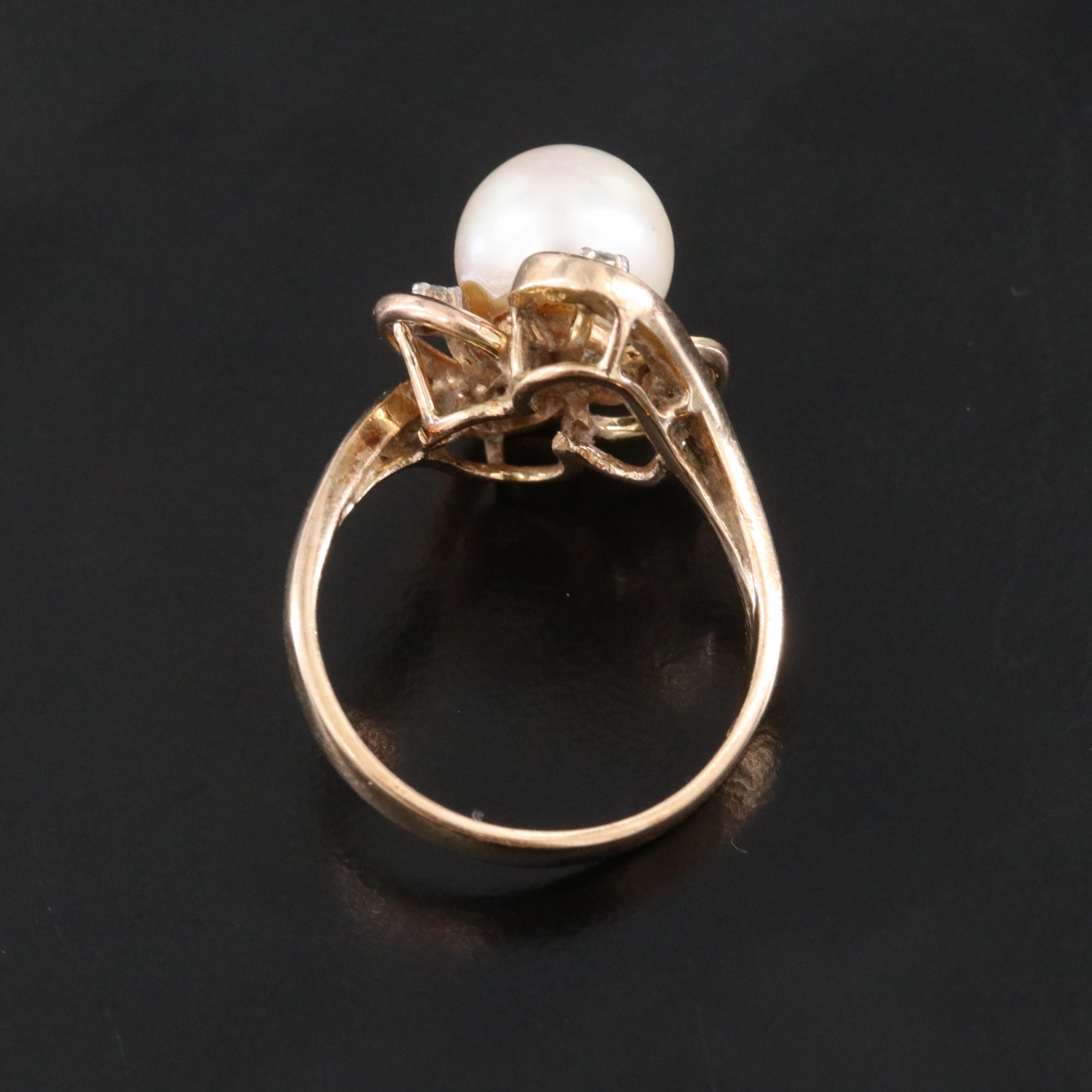 14K Pearl and Diamond Ring