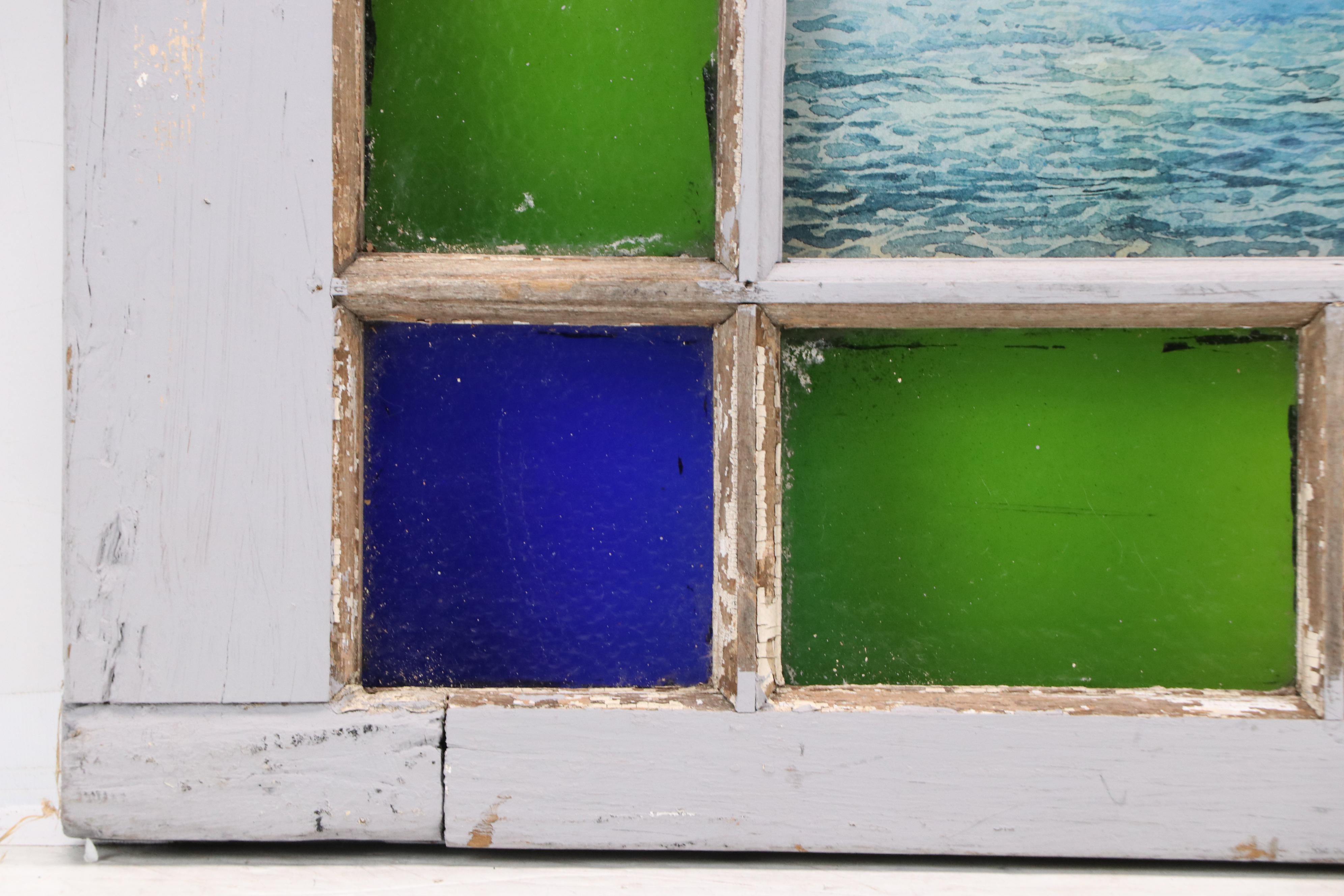 Stained Glass Window Panel With Ocean Liner Print