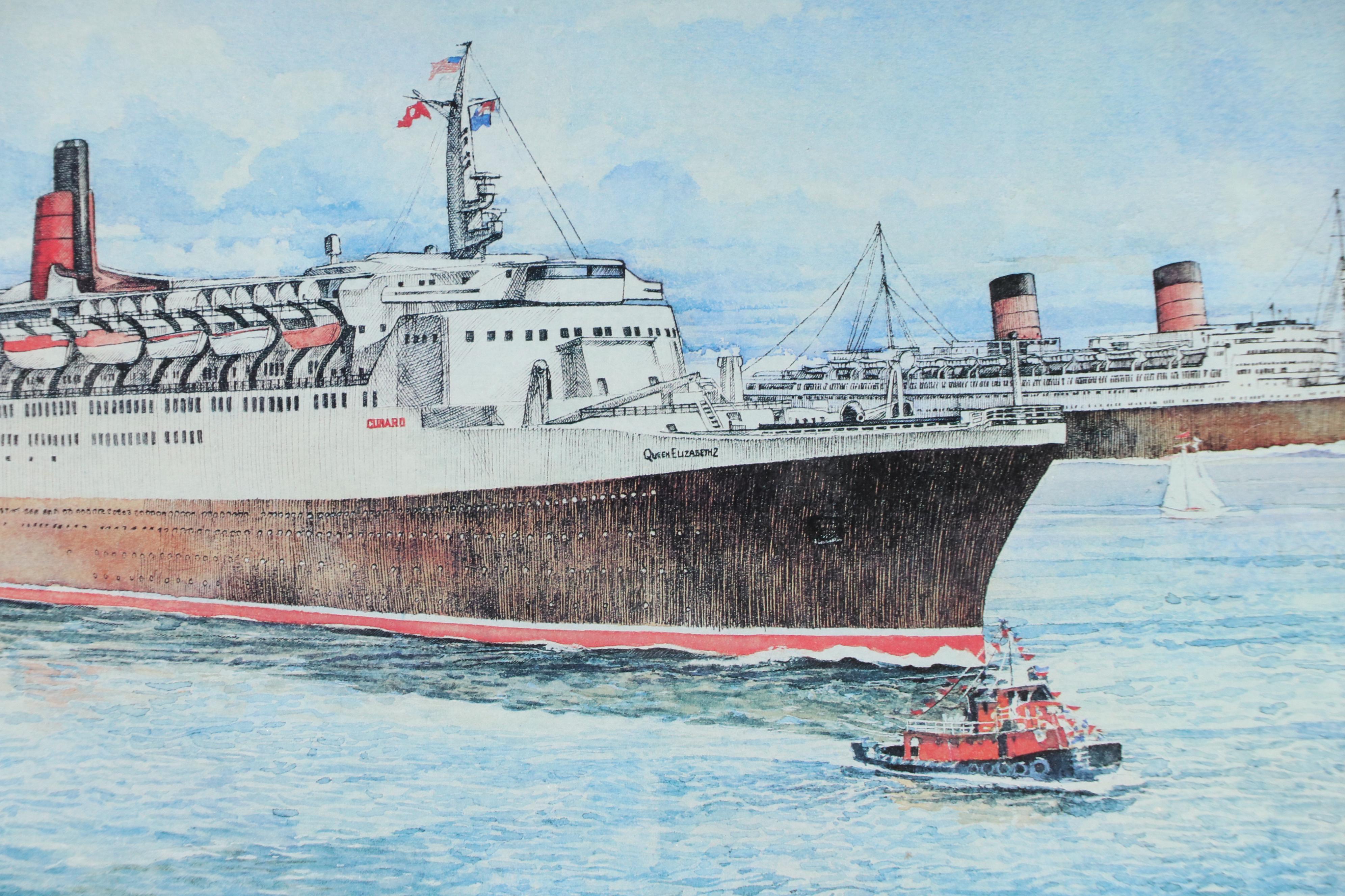 Stained Glass Window Panel With Ocean Liner Print