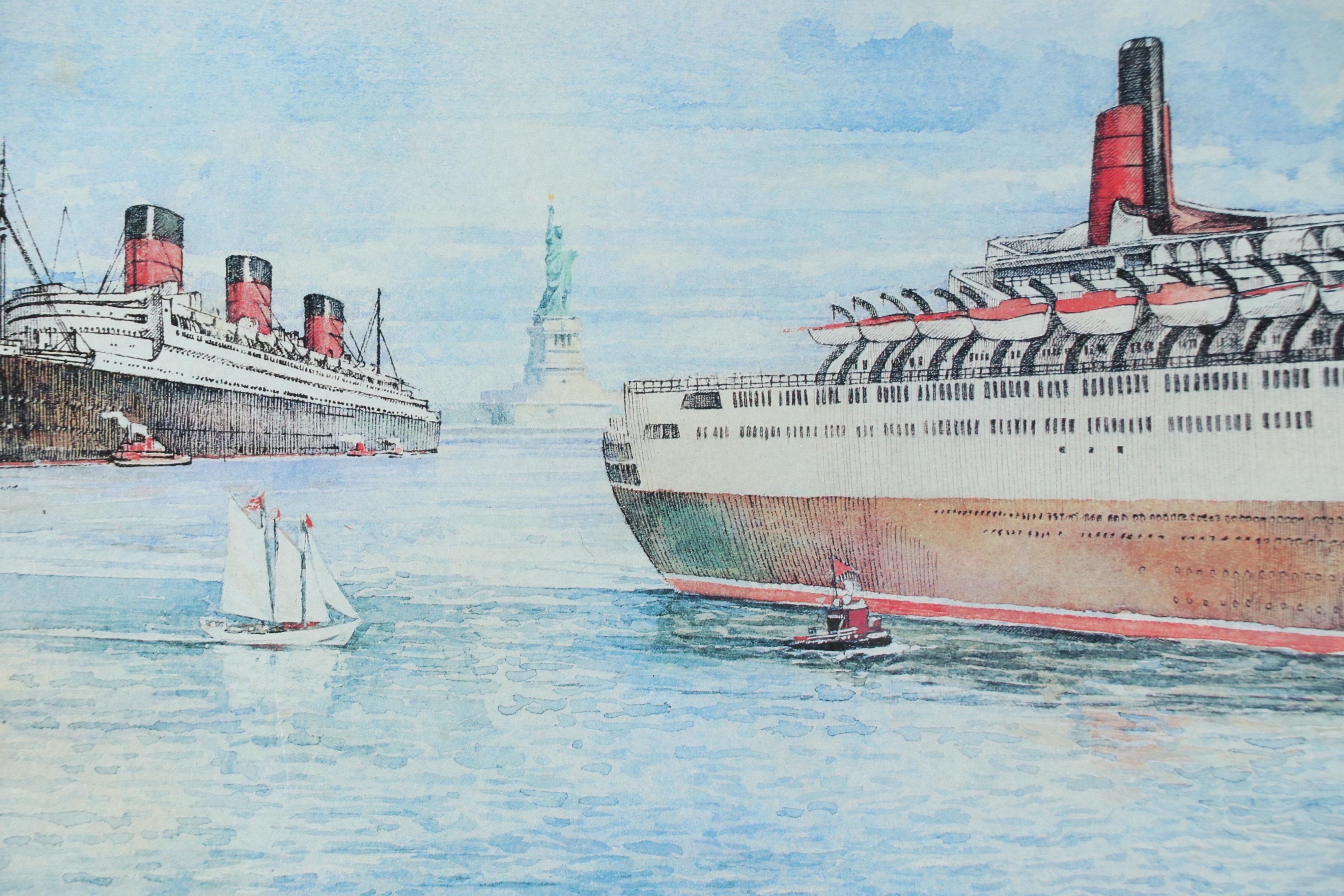 Stained Glass Window Panel With Ocean Liner Print