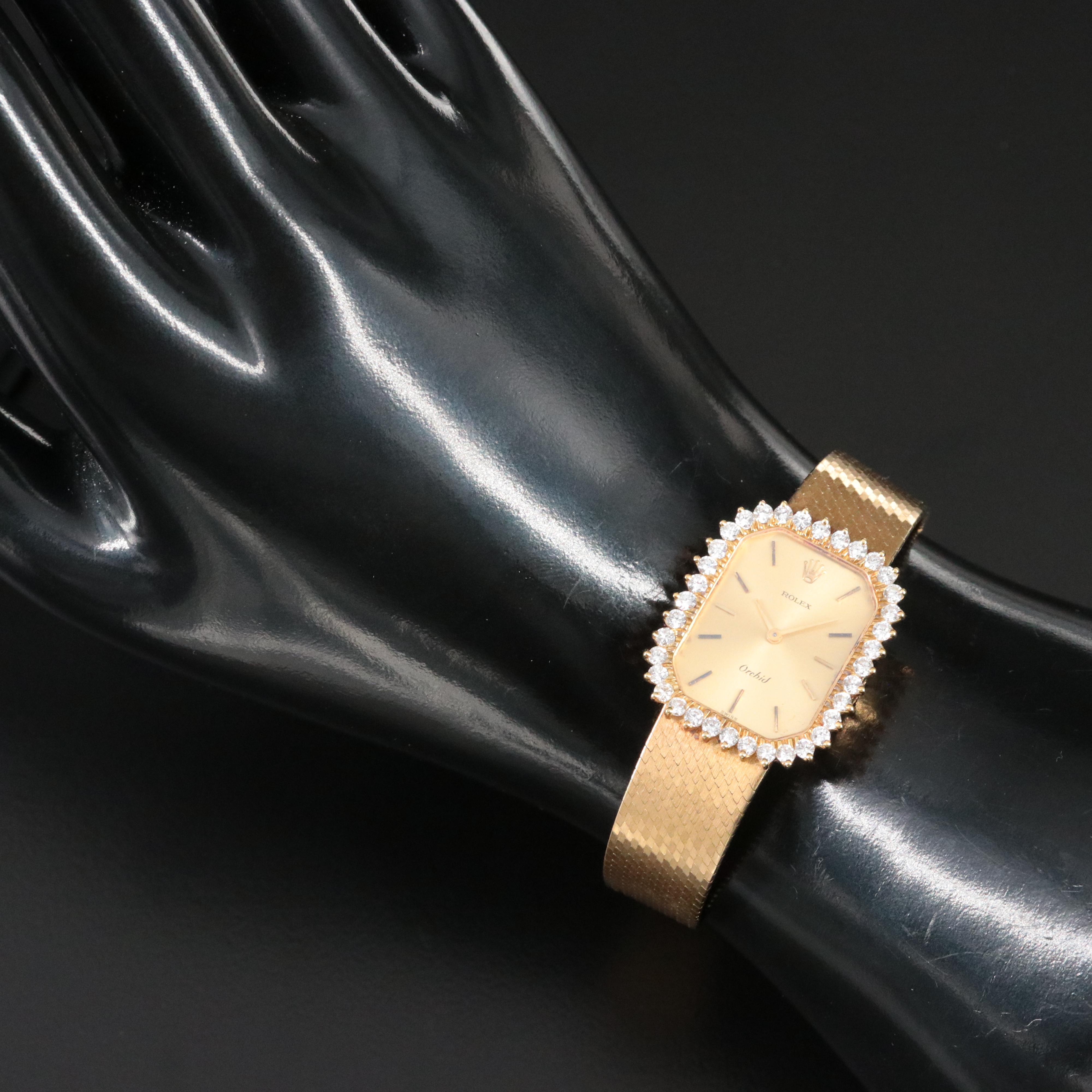 18K 1975 Rolex Orchid Custom Diamond 1.35 CTW Watch