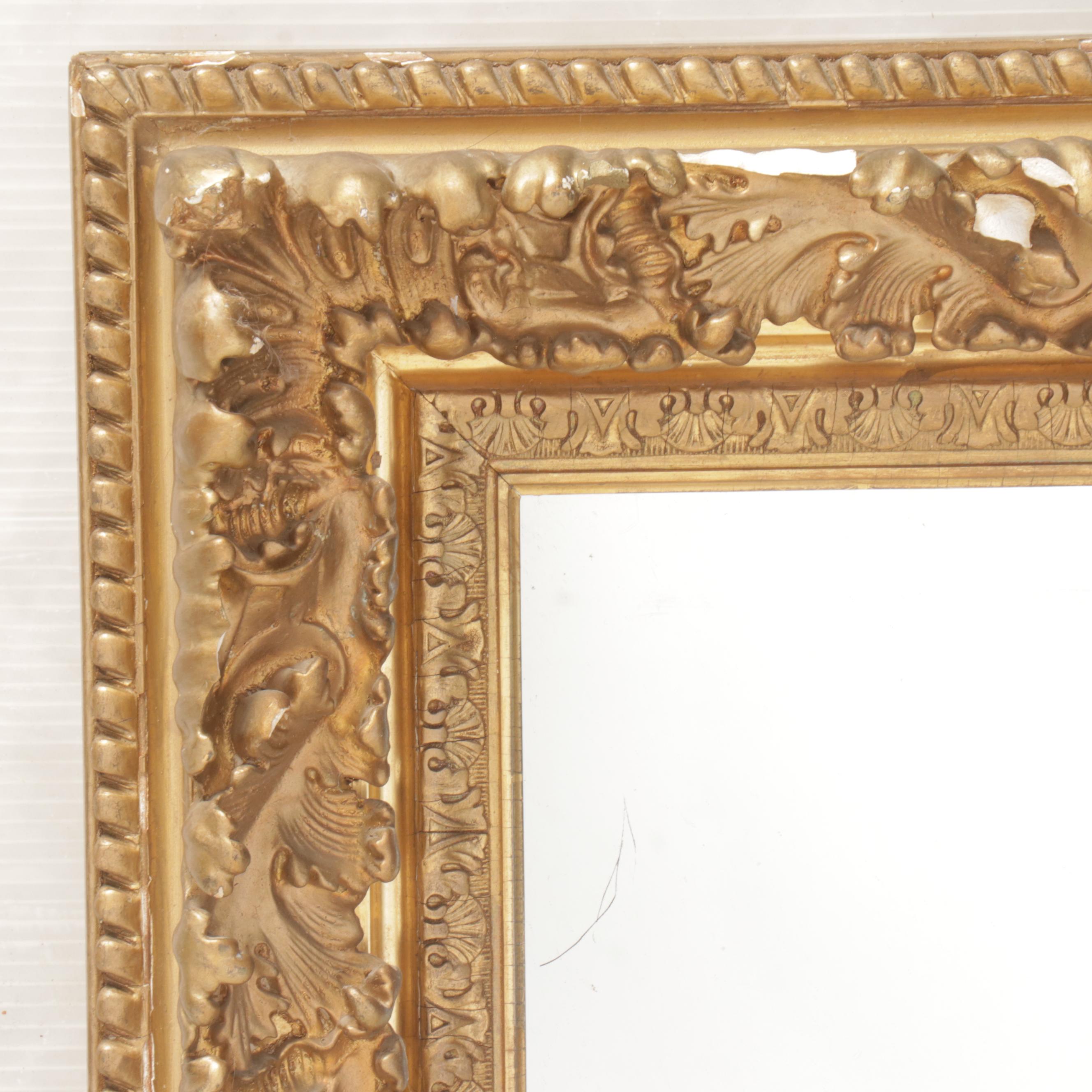 Victorian Style Giltwood and Gesso Acanthus Leaf Wide Frame Wall Mirror