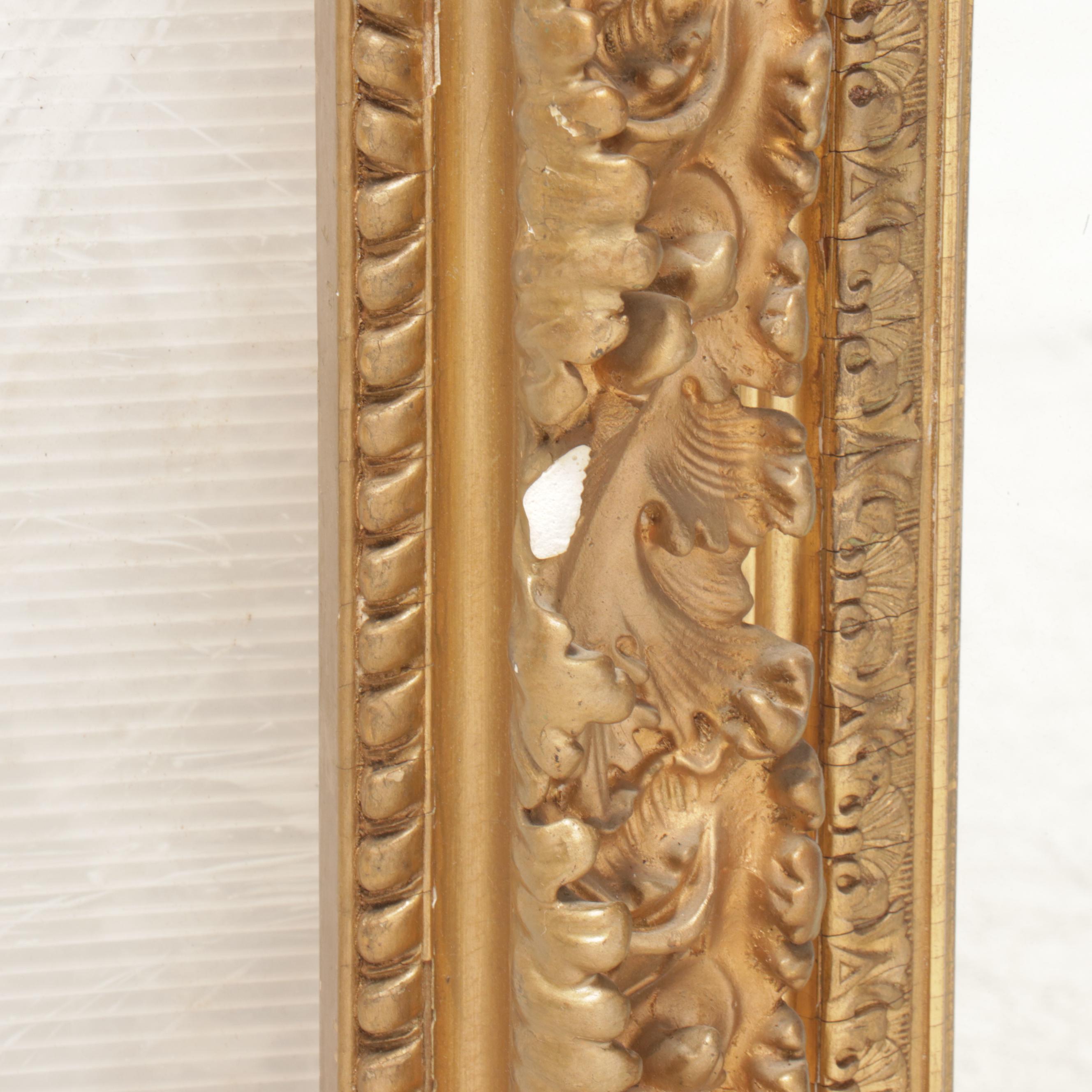 Victorian Style Giltwood and Gesso Acanthus Leaf Wide Frame Wall Mirror