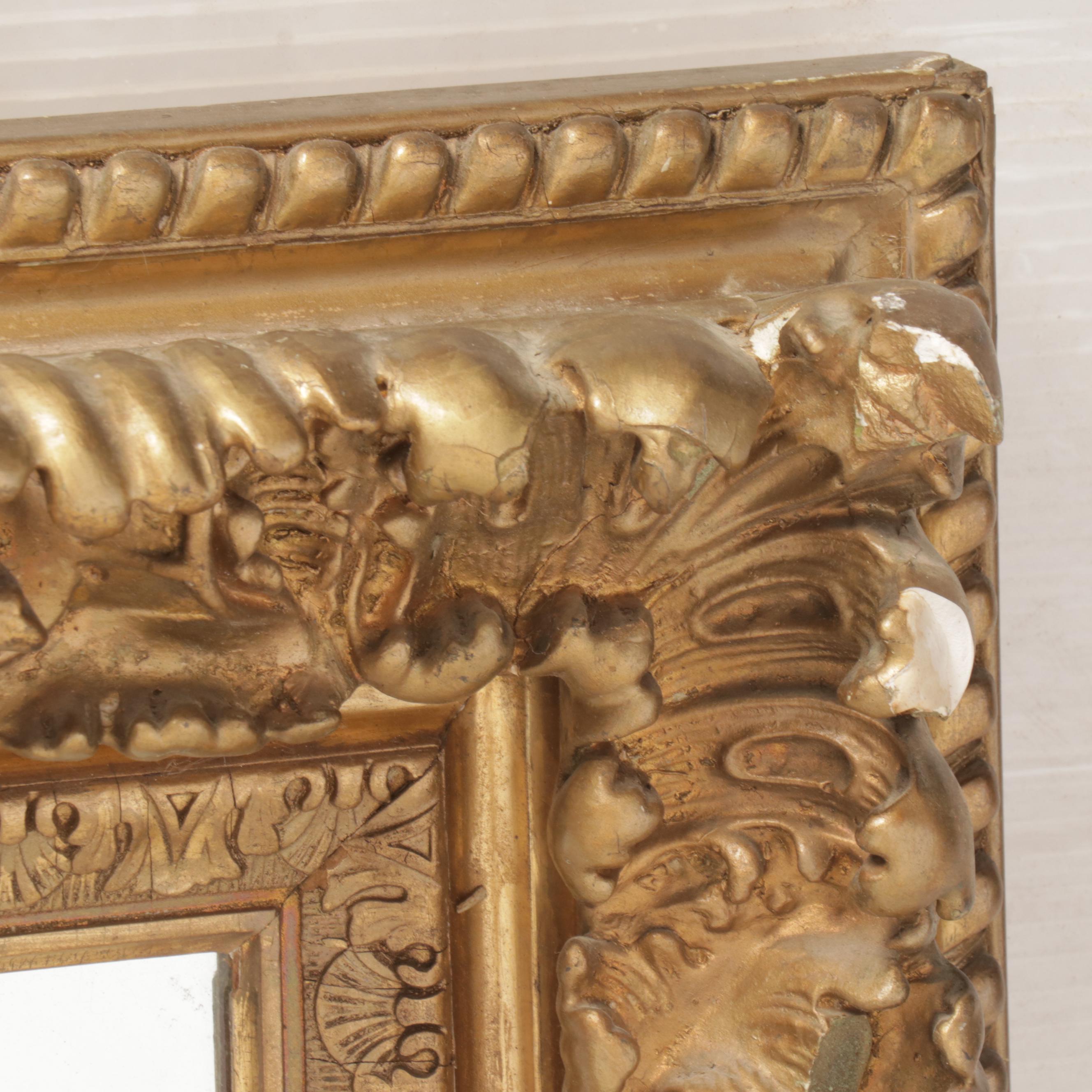 Victorian Style Giltwood and Gesso Acanthus Leaf Wide Frame Wall Mirror